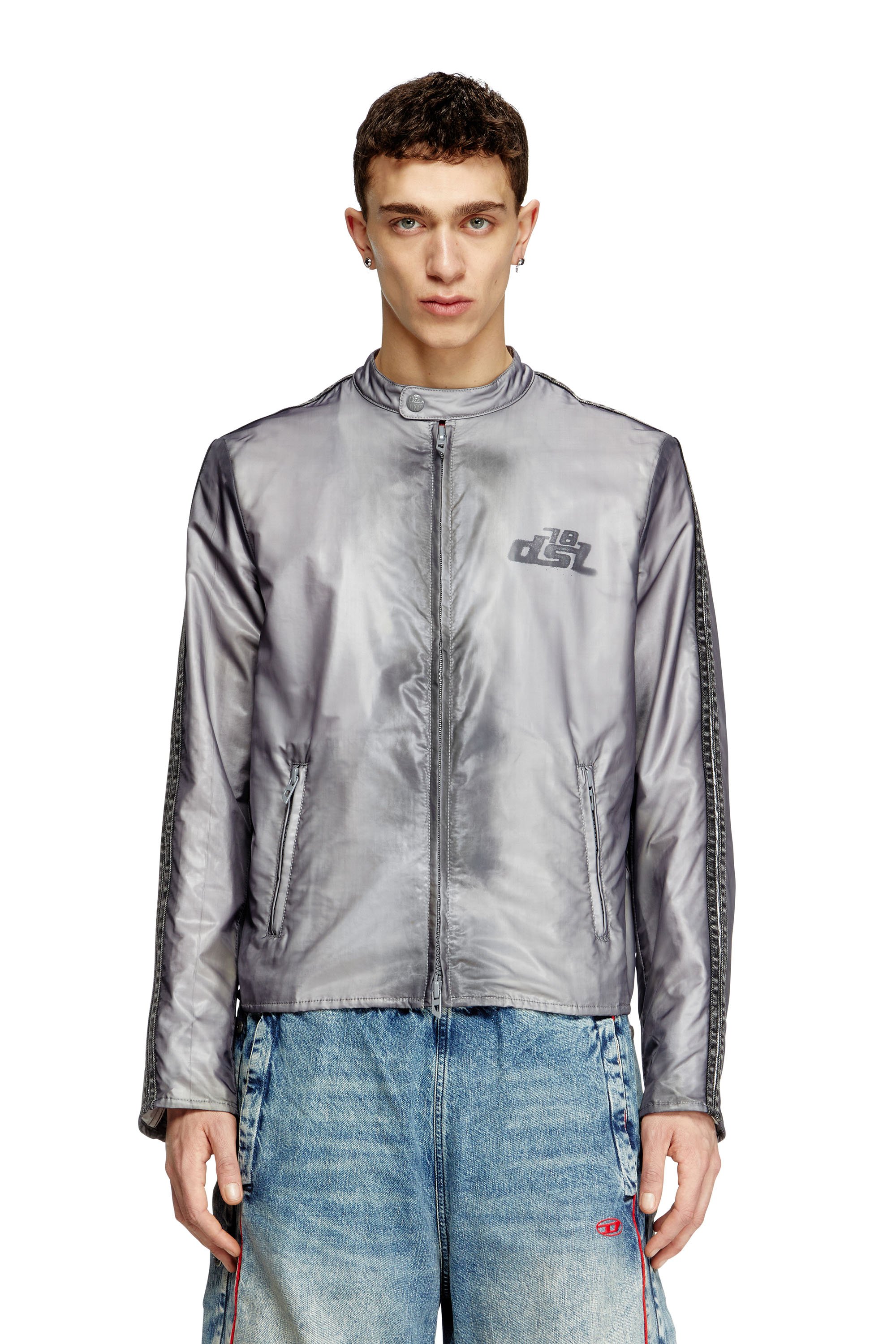 Diesel - J-POP, Veste de motard avec effet transparent Homme in Gris - 1