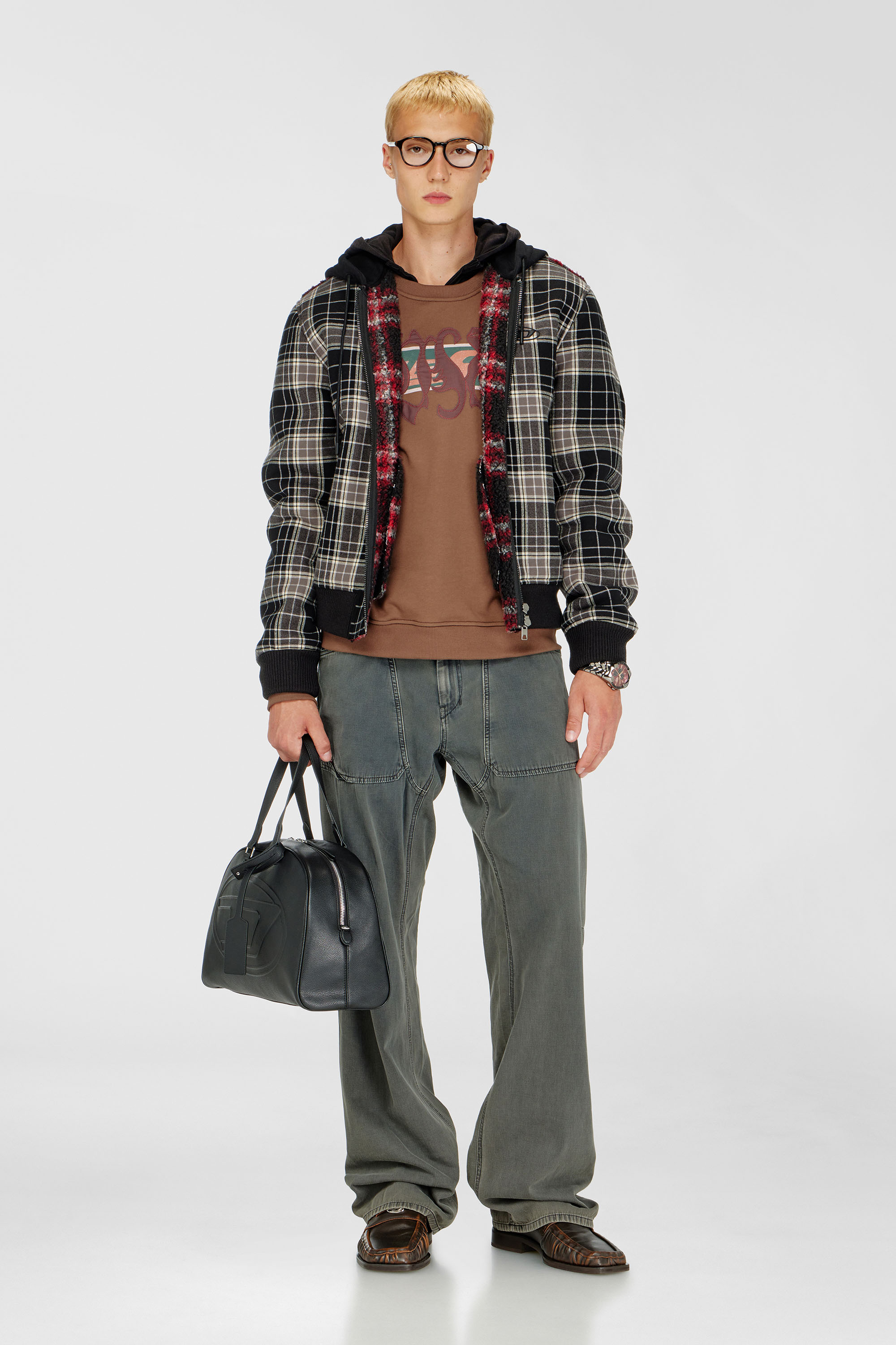 Diesel - S-NORM-AA6, Sweatshirt avec imprim&eacute;s graphiques et patchs Homme in Marron - 1