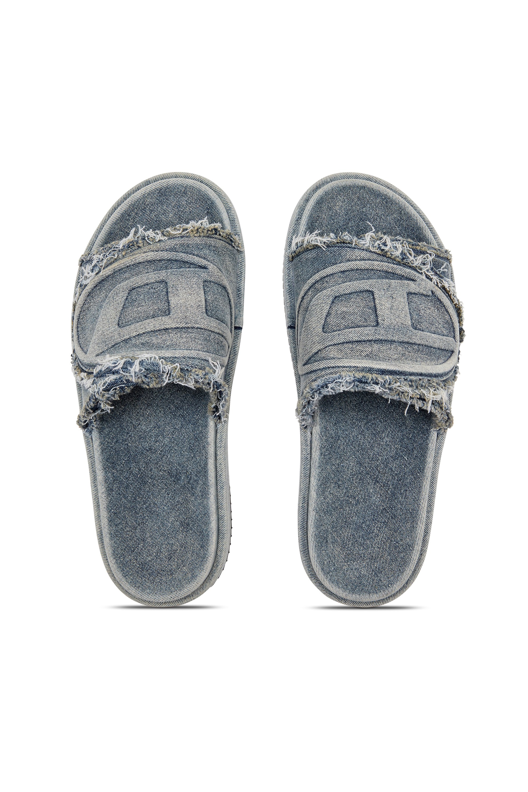 Diesel - SA-SLIDE D OVAL, Claquettes en denim vieilli Mixte in Bleu - 5