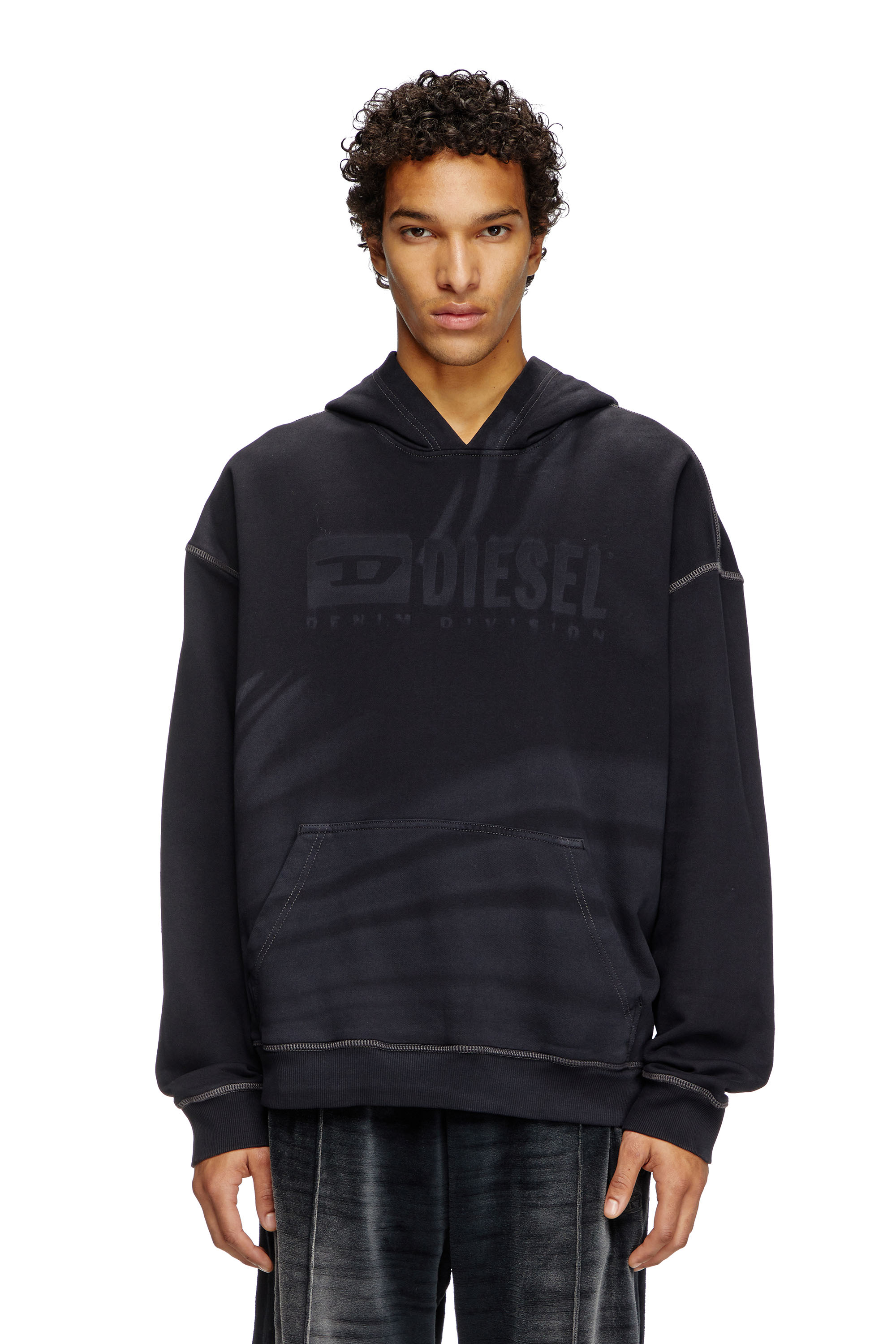 Diesel - S-BOXT-HOOD-R9, Sweat-shirt à capuche avec logo délavé au laser Homme in Noir - 1