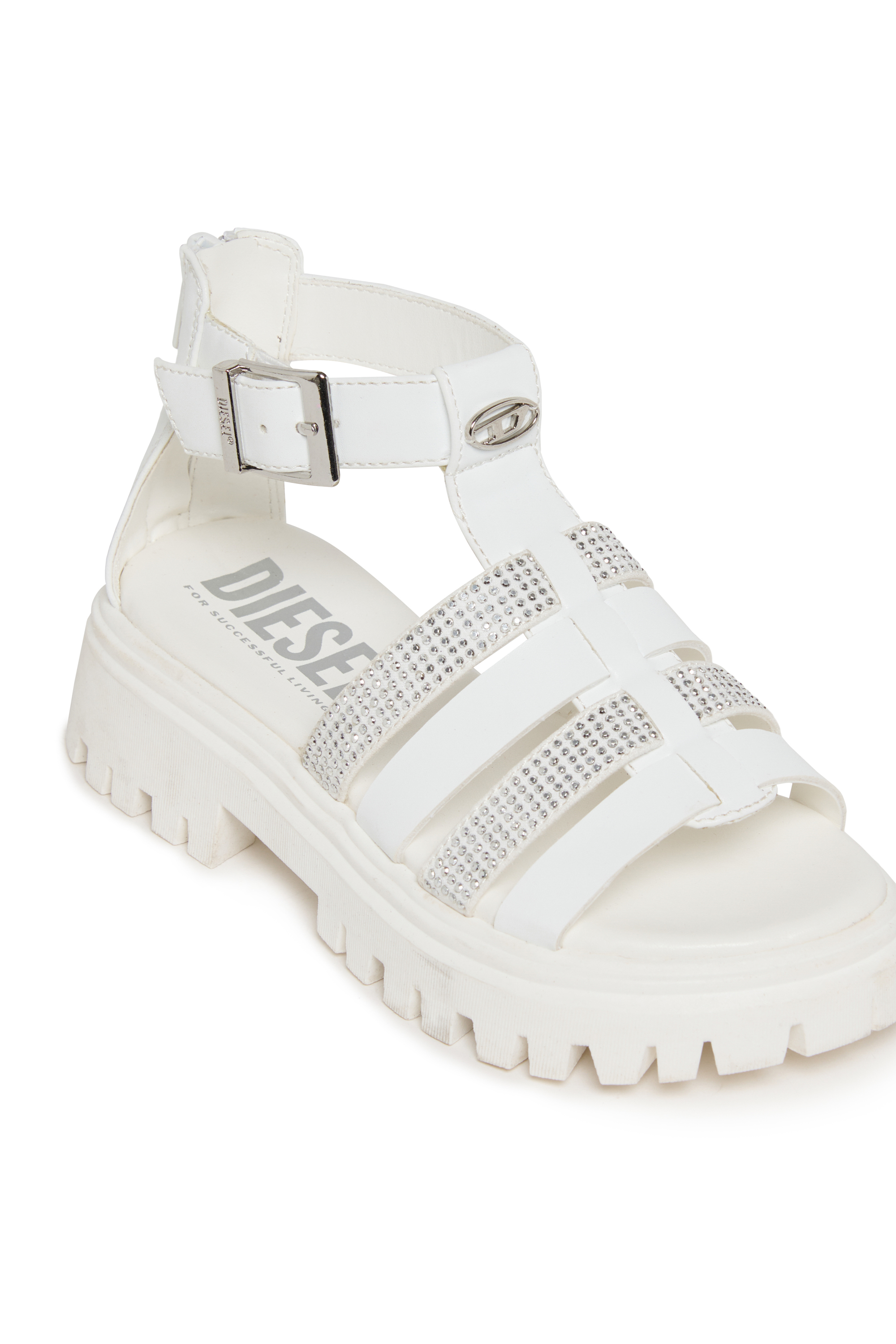 Diesel - D-SANBLIN, D-SANBLIN-Sandale &eacute;paisse avec strass Femme in Blanc - 4