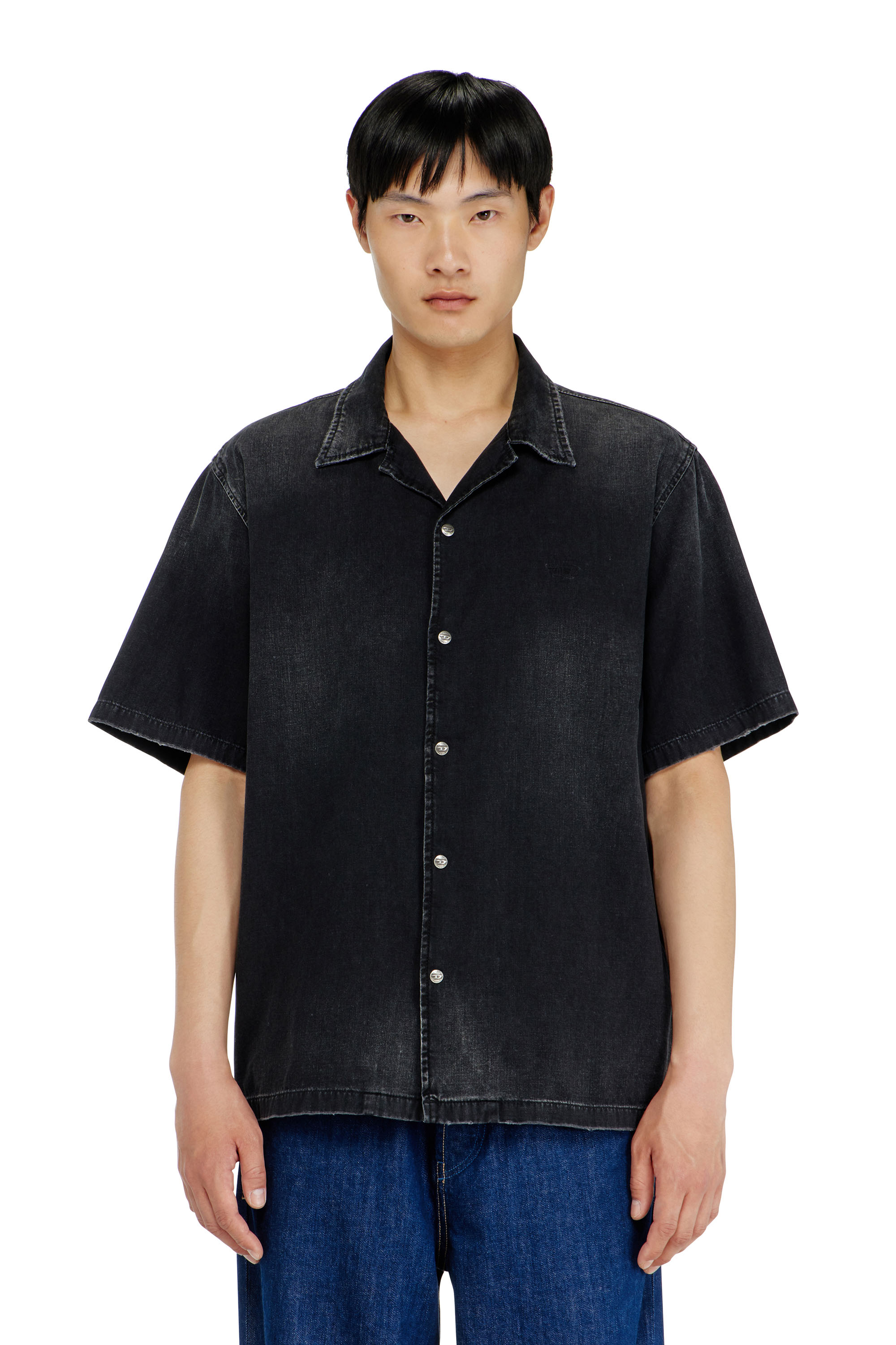 Diesel - D-NABIL-D, Chemise &agrave; manches courtes en denim Homme in Noir - 1