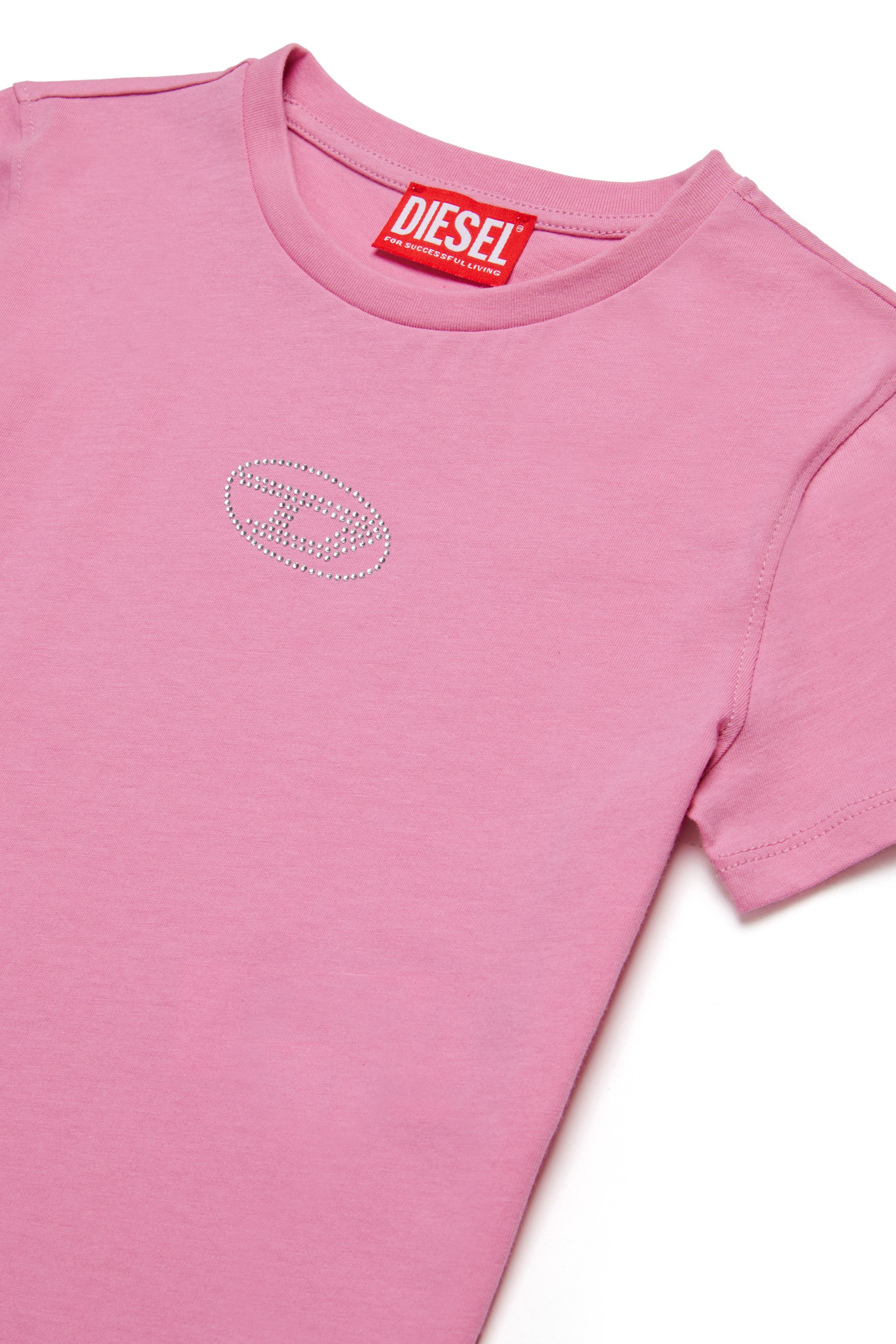 Diesel - TSLIGX, T-shirt avec logo Oval D en cristal Femme in Rose - 3