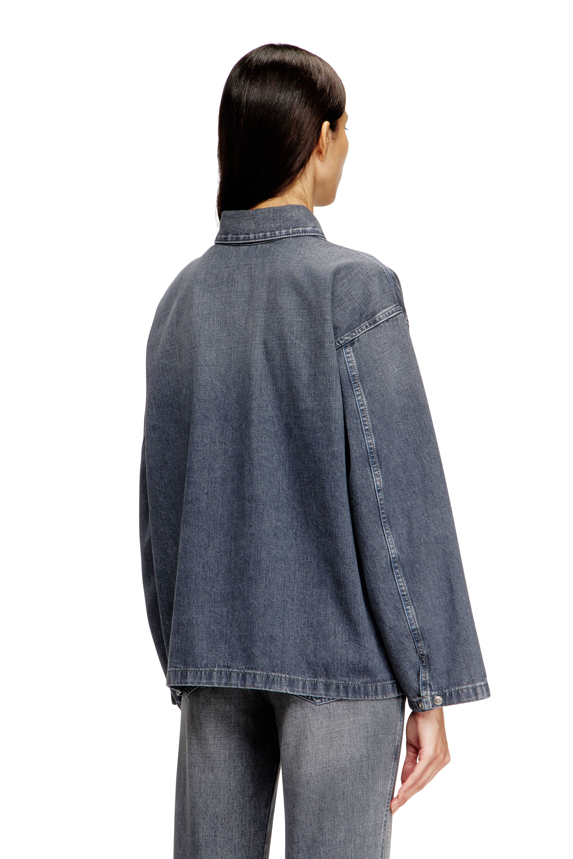 Diesel - DE-PRISS, Haut Henley en denim effet sali Femme in Bleu - 4