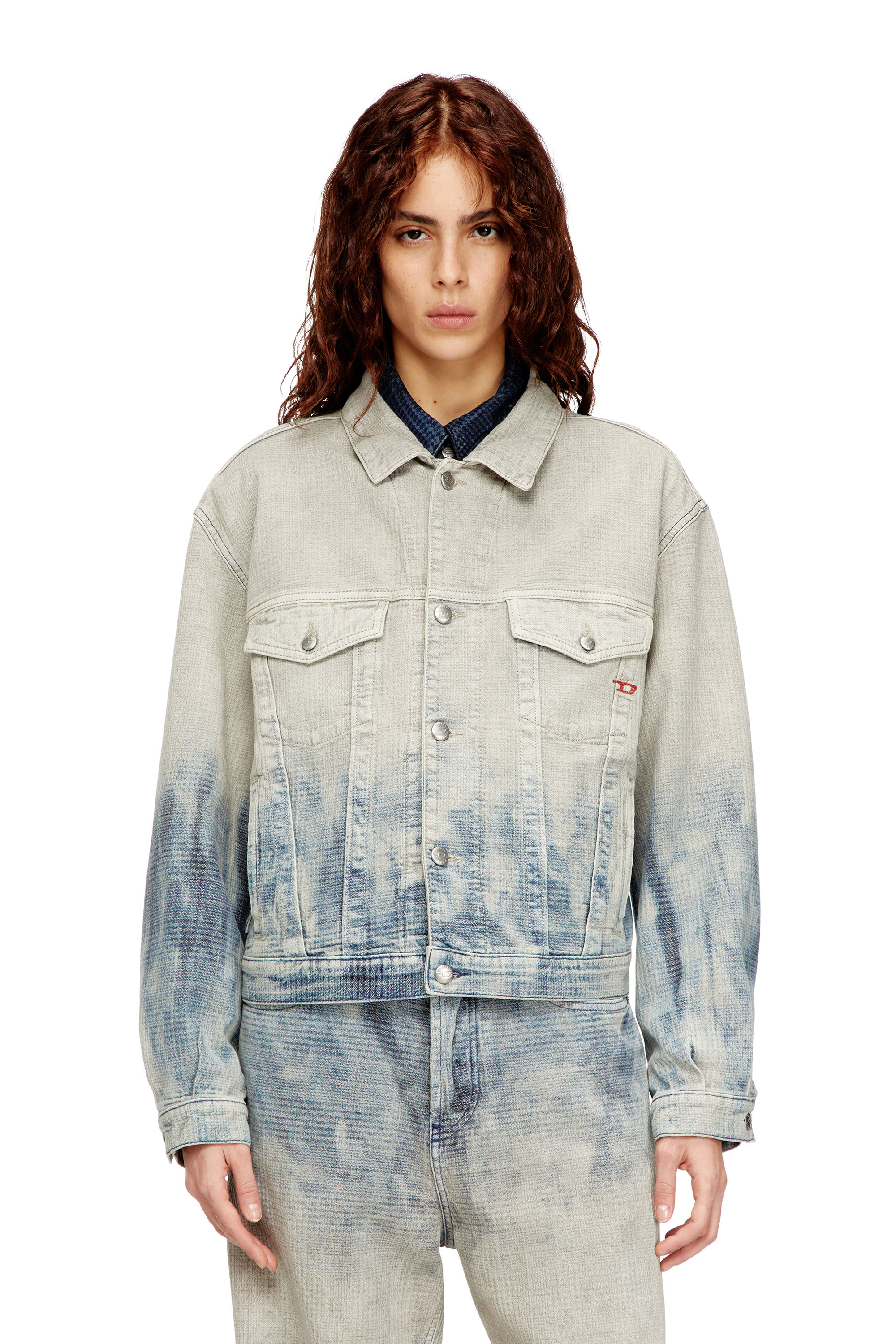 Diesel - D-RANGER, Veste trucker en denim jacquard Prince de Galles Mixte in Polychrome - 6