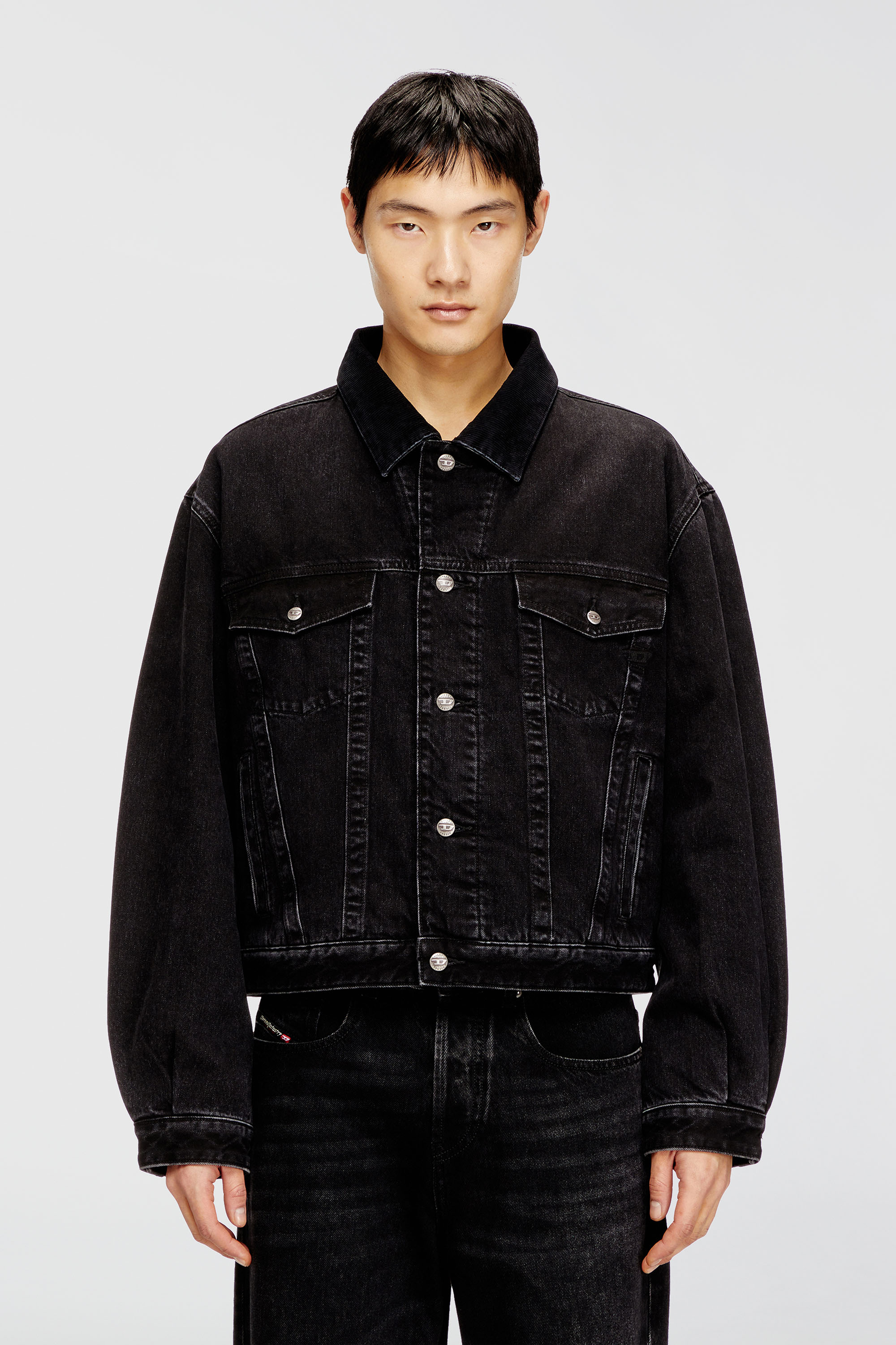 Diesel - D-RANGER-T, Unisex's Padded trucker jacket in denim in Black - 1