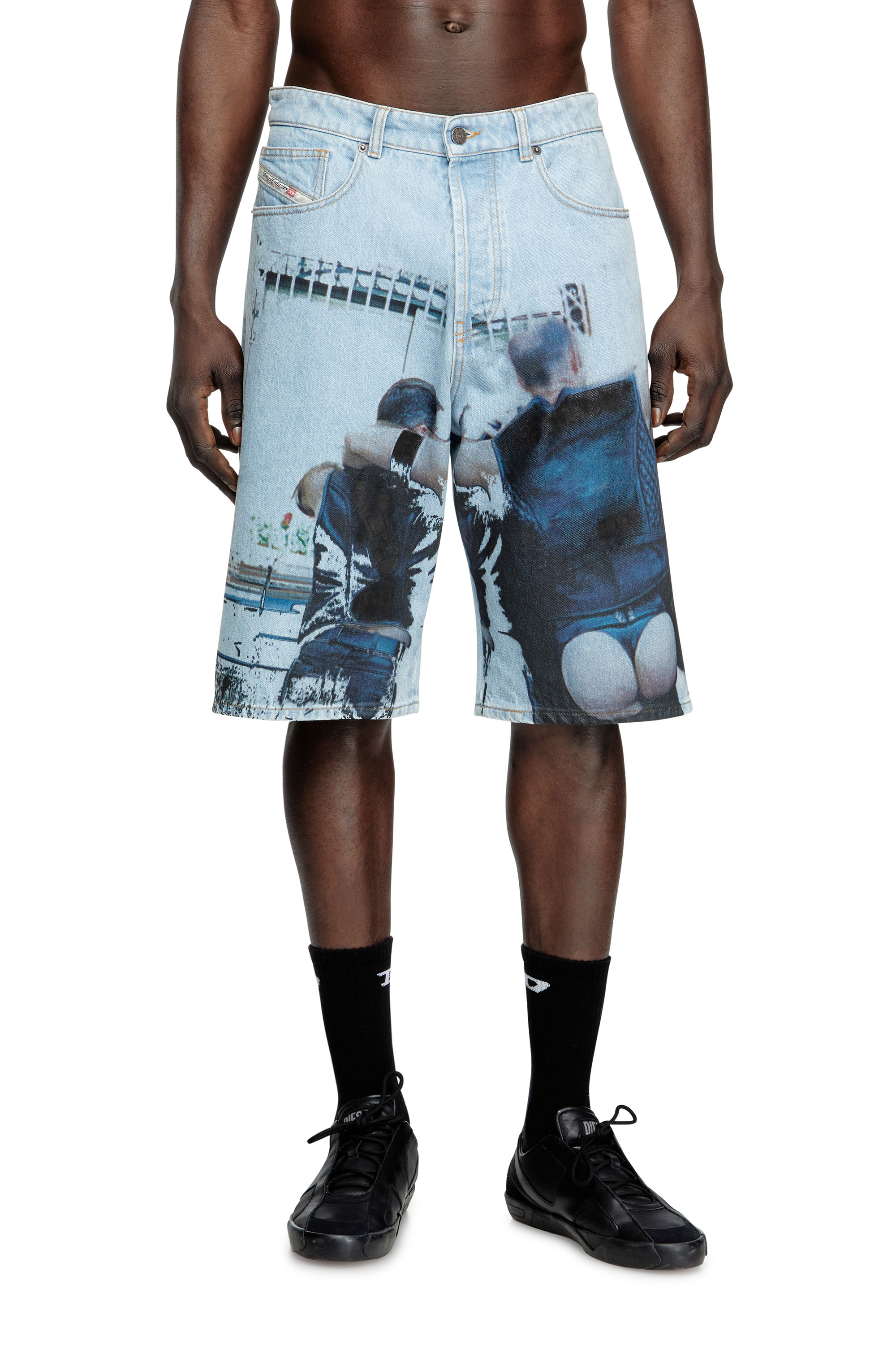 Diesel - PR-D-RIXFORD-S, Short en denim avec imprimé délavé Mixte in Bleu - 1