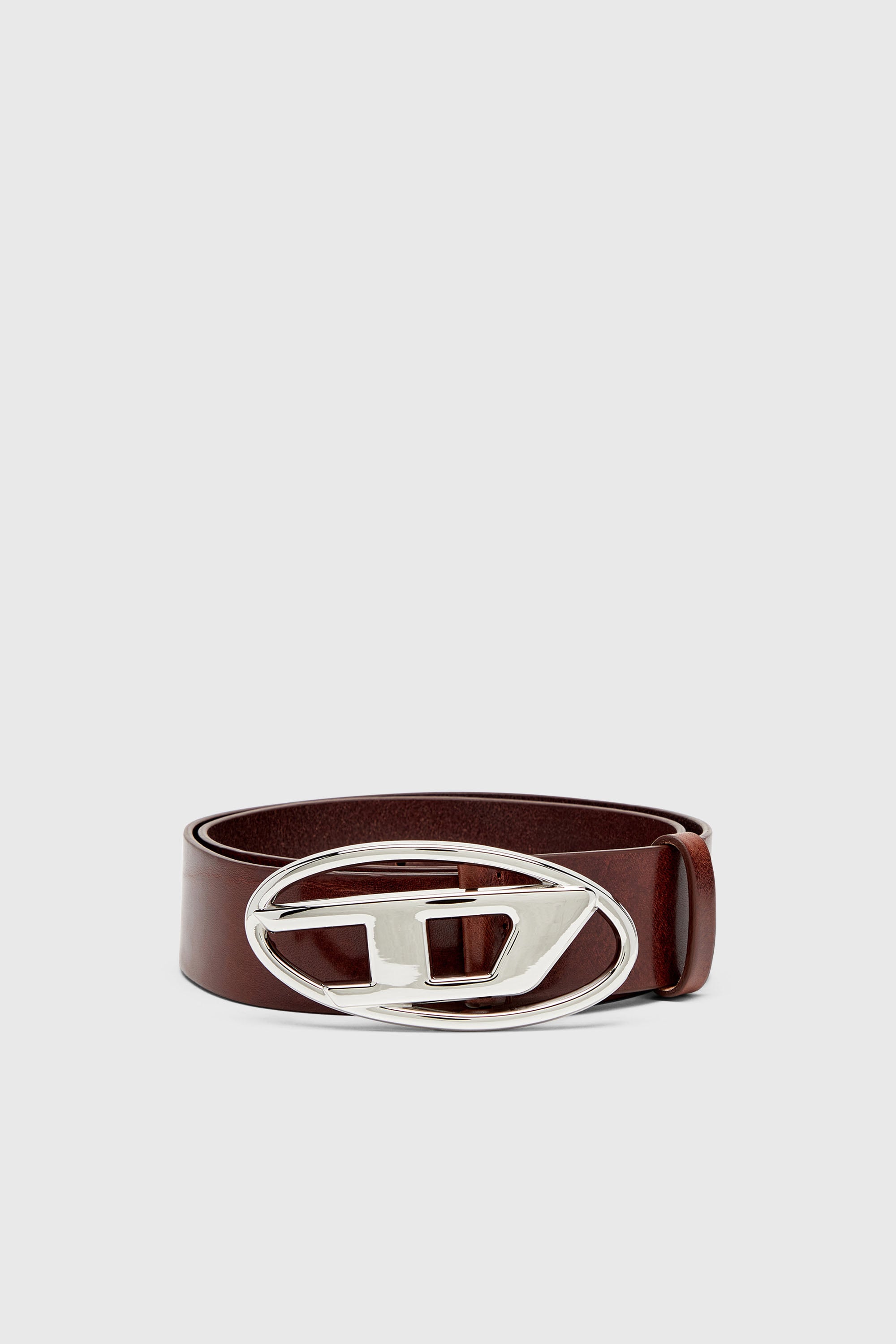Diesel - B-1DR W, Woman's 3.9cm leather belt with shiny Oval D logo buckle in Dark Brown - 1