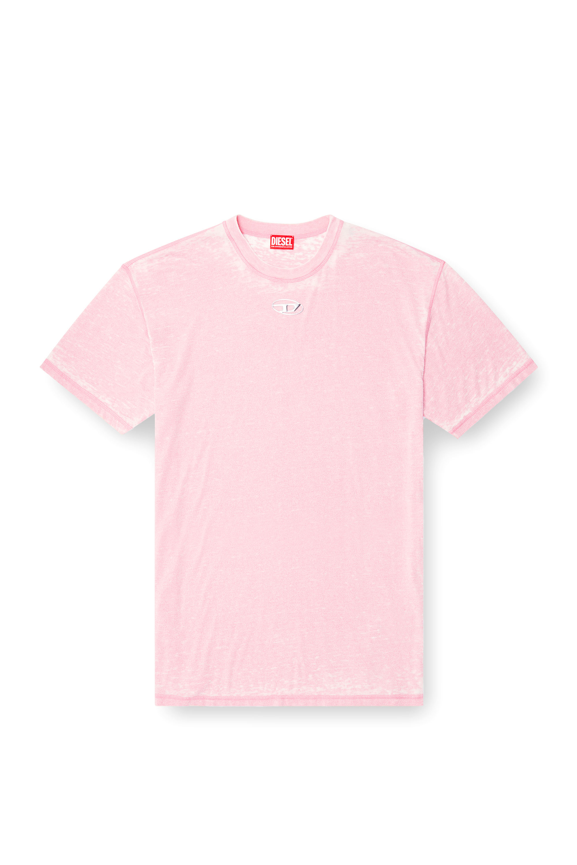 Diesel - T-BOXT-PAK, T-shirt burnout avec logo aspect métal Homme in Rose - 3