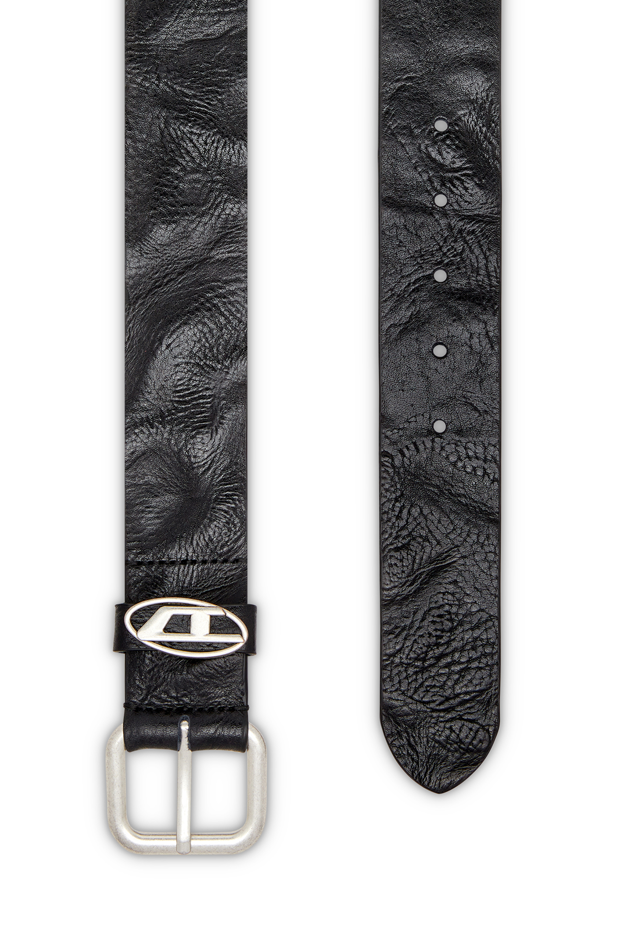 Diesel - B-1DR OVAL D LOOP, Ceinture 3.9 cm en cuir froissé avec plaque à logo Mixte in Noir - 2