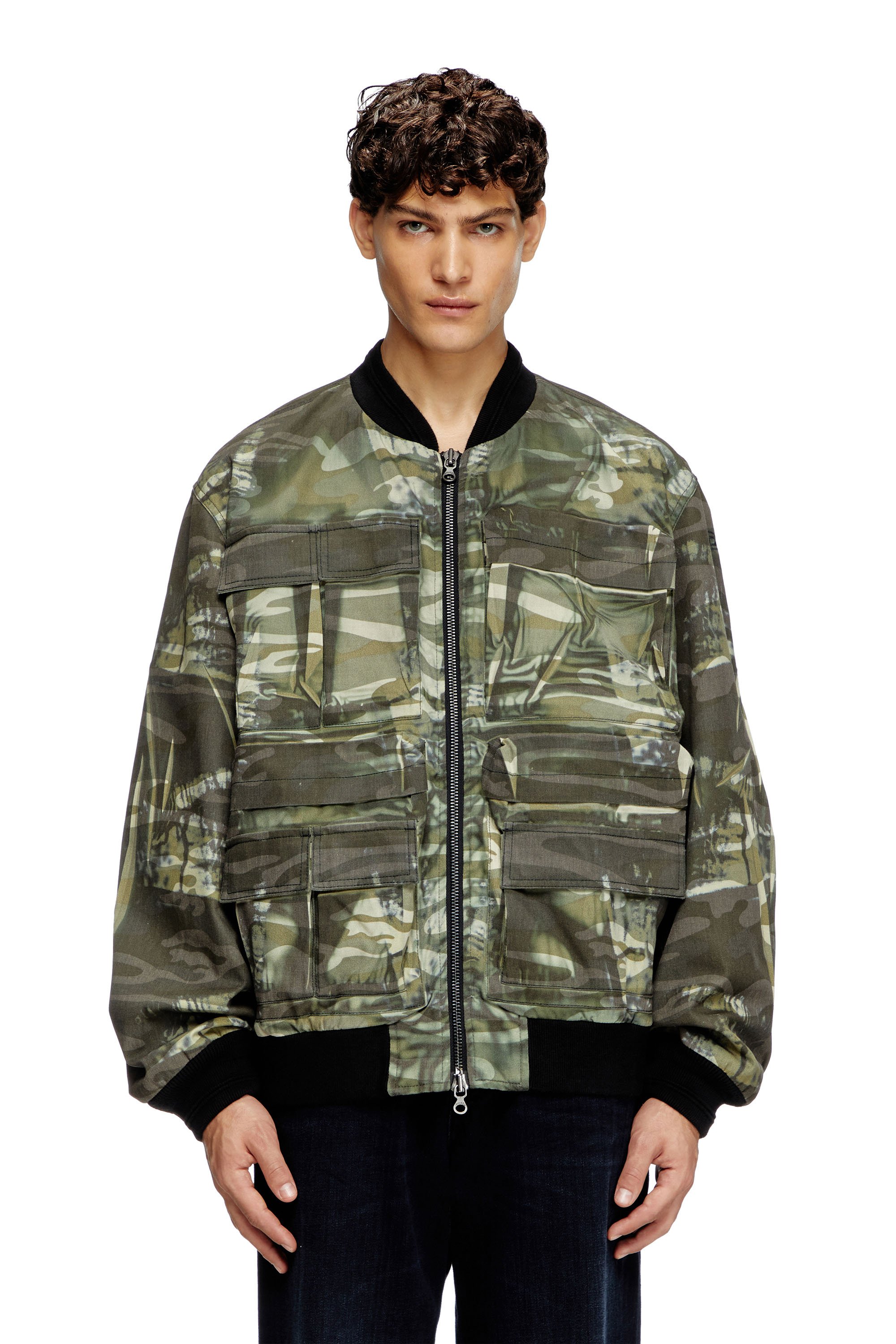 Diesel - J-MERTZ, Veste camouflage avec imprimé froissé Homme in Vert - 1