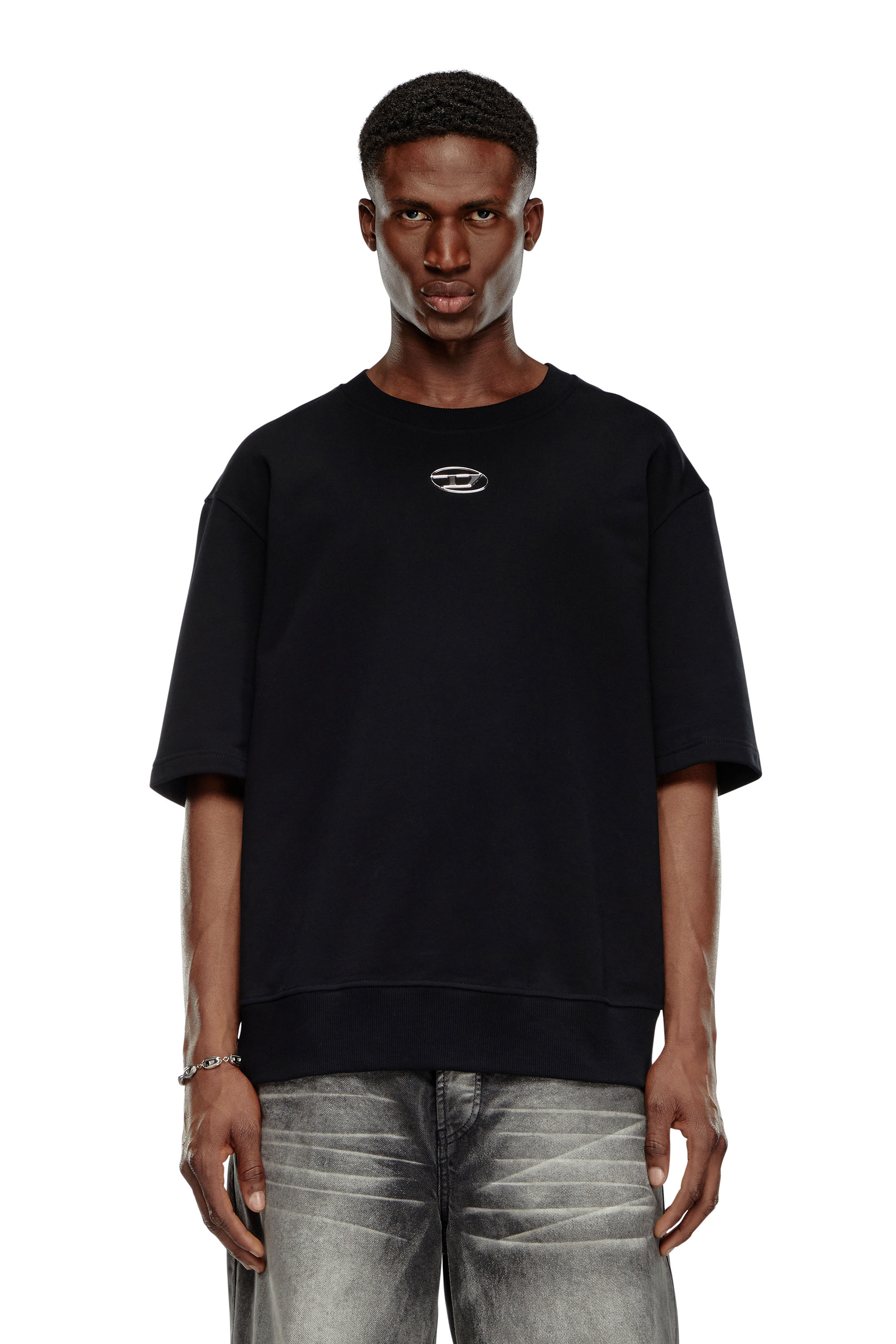 Diesel - S-COOLING-L1, Sweat-shirt &agrave; manches courtes avec logo m&eacute;tallis&eacute; Homme in Noir - 5