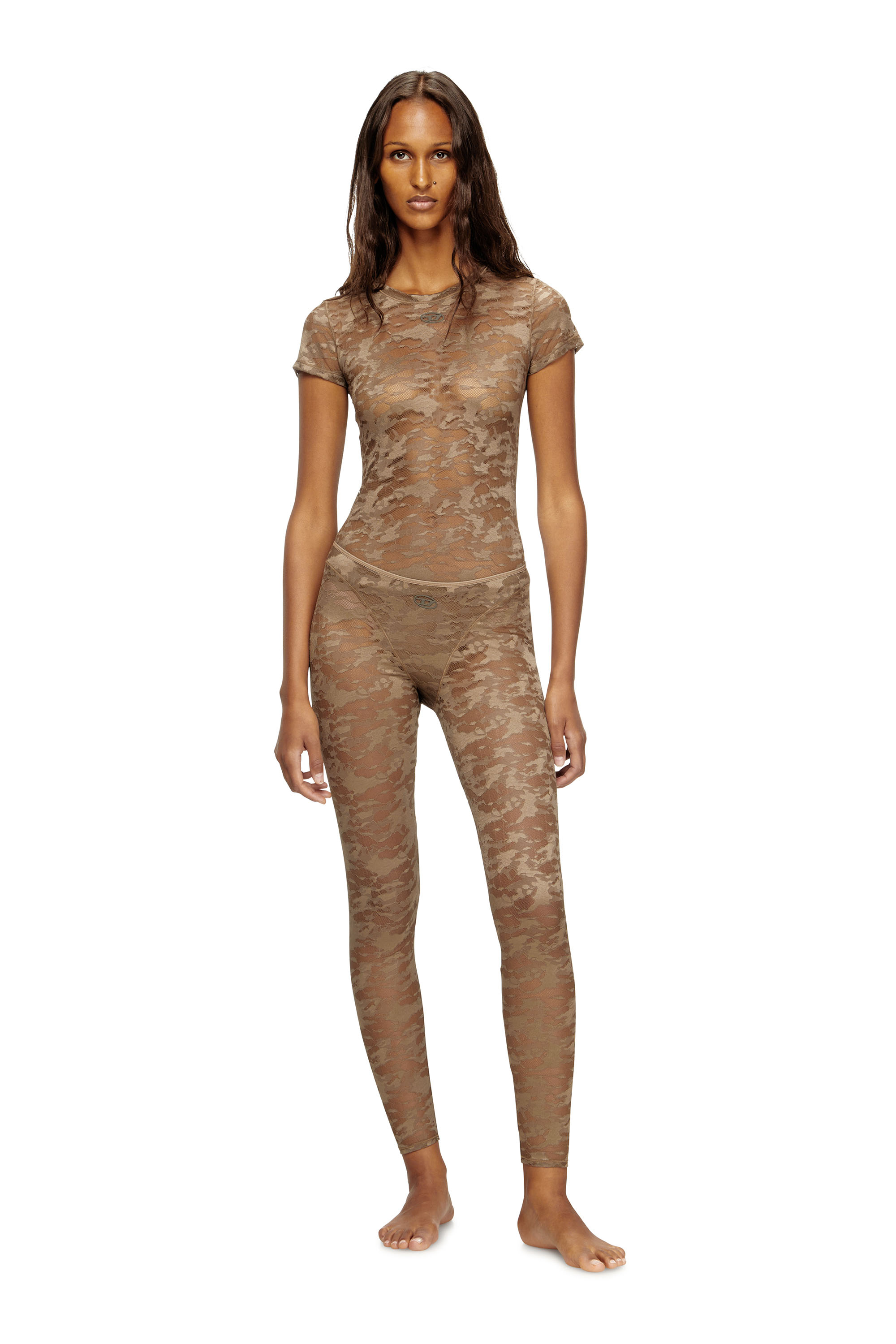 Diesel - KASIA-UTLT, T-shirt en dentelle camouflage Femme in Marron - 1