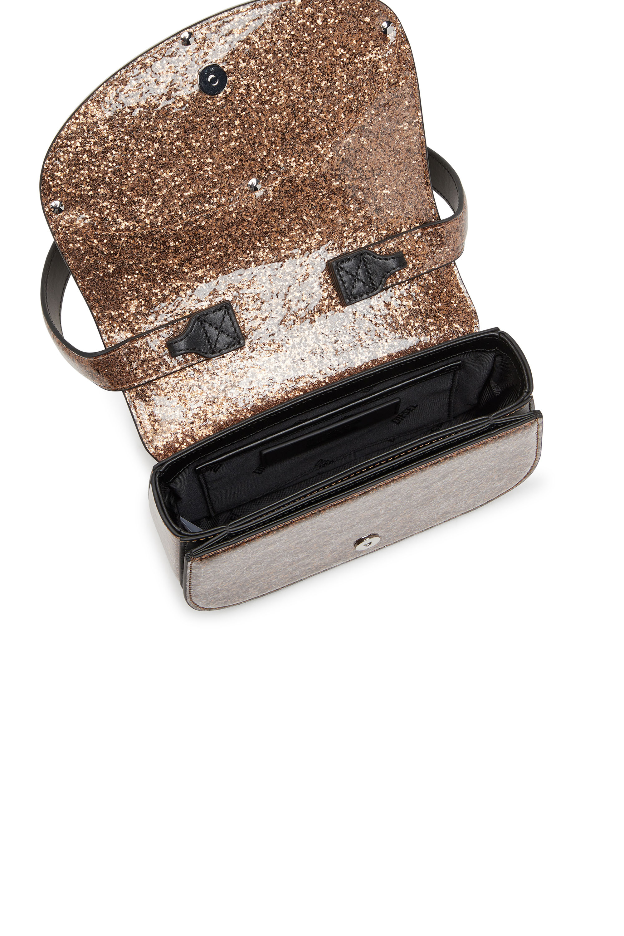 Diesel - 1DR, Woman's 1DR-Iconic shoulder bag with macro glitter in Bronze - 4