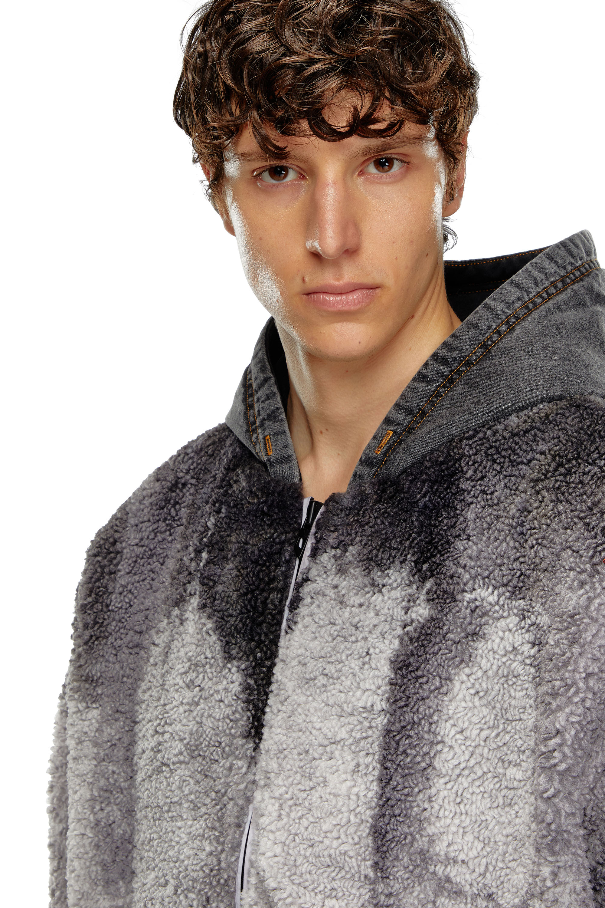 Diesel - S-DEPLA, Veste teddy effet tie-dye avec capuche en denim Homme in Gris - 5