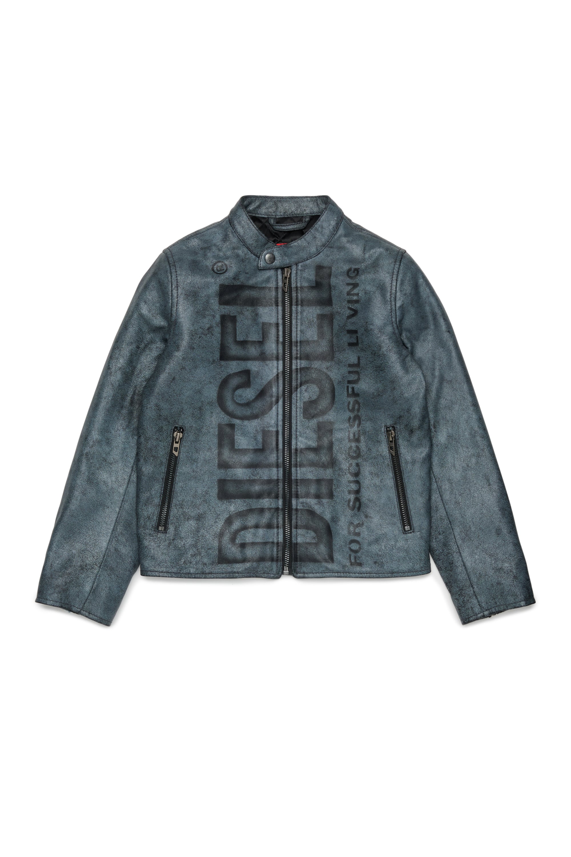 Diesel - JLEVERT, Veste biker en cuir avec maxi logo Homme in Noir - 1