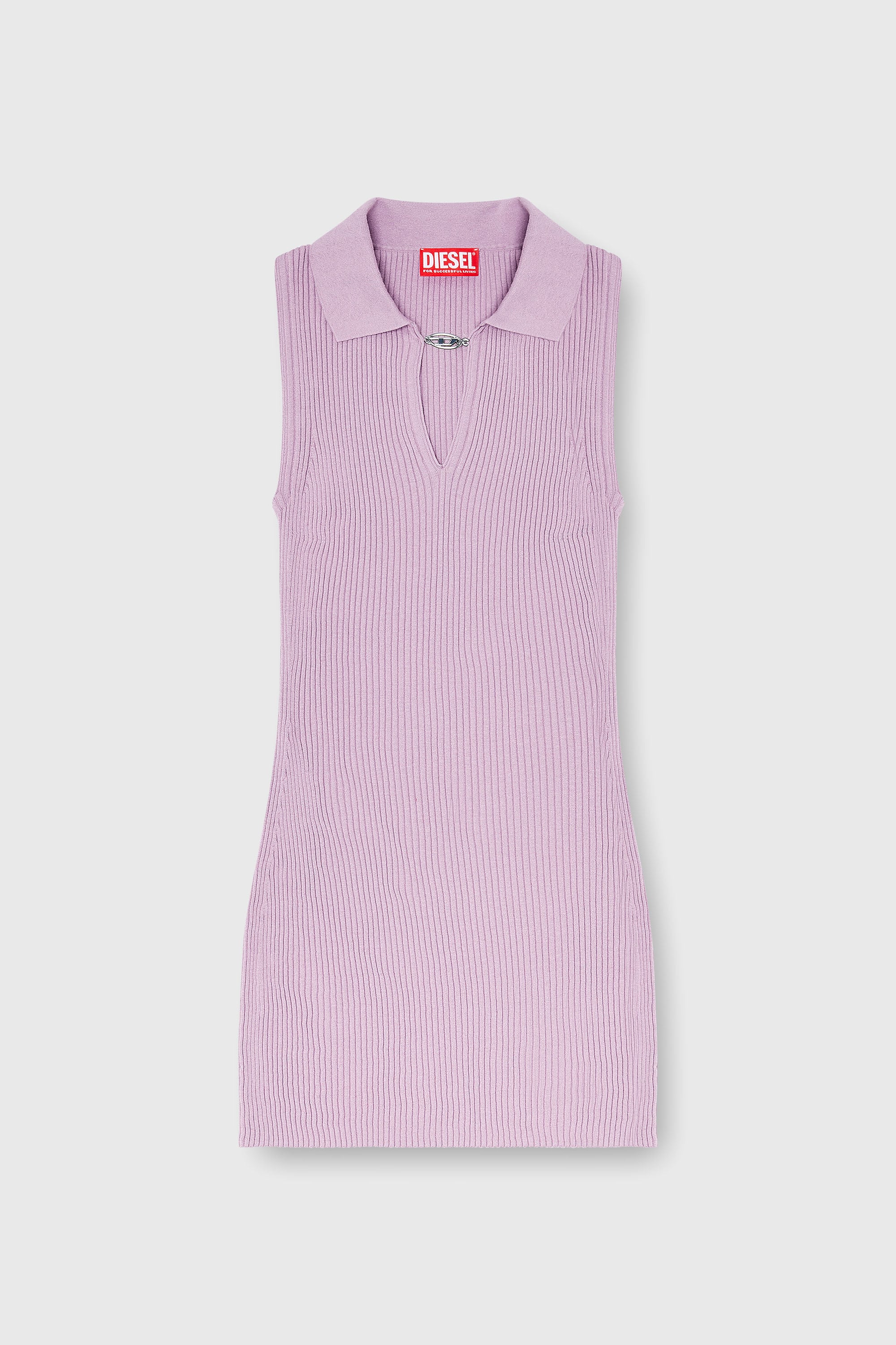 Diesel - M-LILMA, Robe polo courte en maille c&ocirc;tel&eacute;e m&eacute;lang&eacute;e soie Femme in Rose - 1