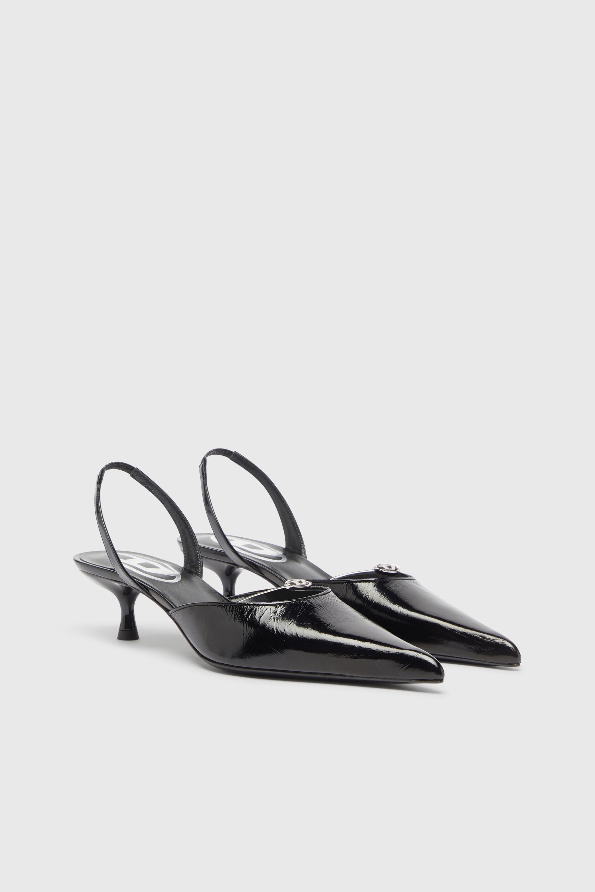 Diesel - D-JEWELS 40 D'OR, D-Jewels - Slingbacks en cuir avec bijou Oval D Femme in Noir - 2