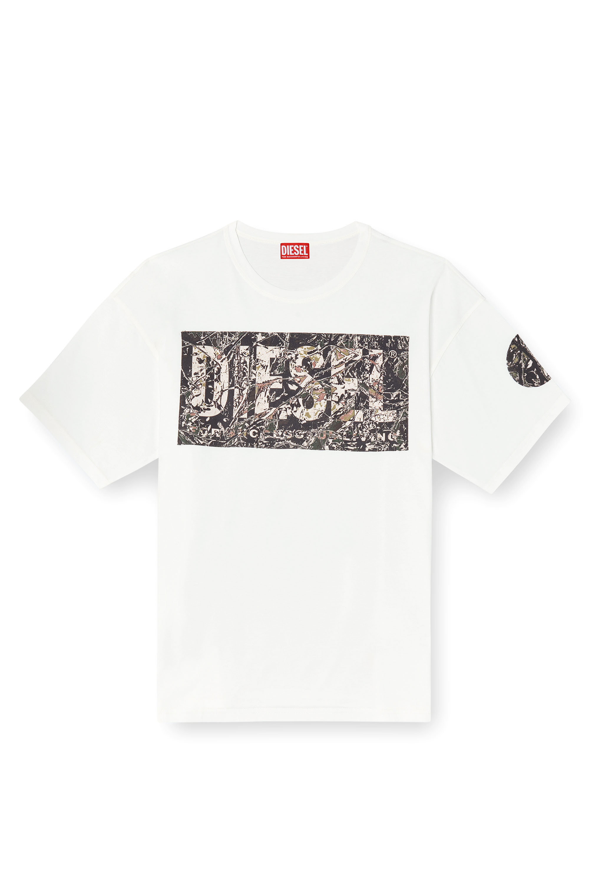 Diesel - T-BOXT-R22, T-shirt avec maxi empiècement en gabardine Homme in Blanc - 3