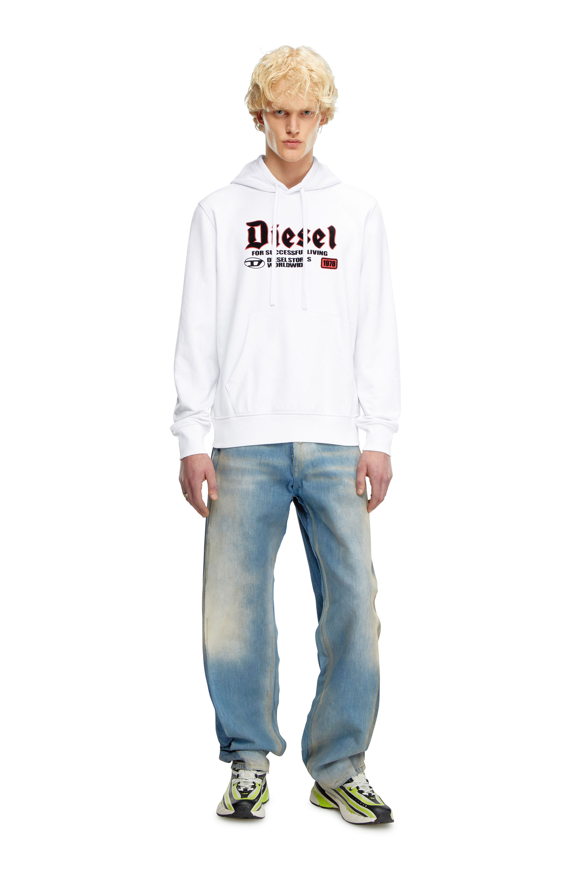 Diesel - S-GINN-HOOD-K45, Homme Sweat-shirt à capuche avec logo floqué in Blanc - Image 2