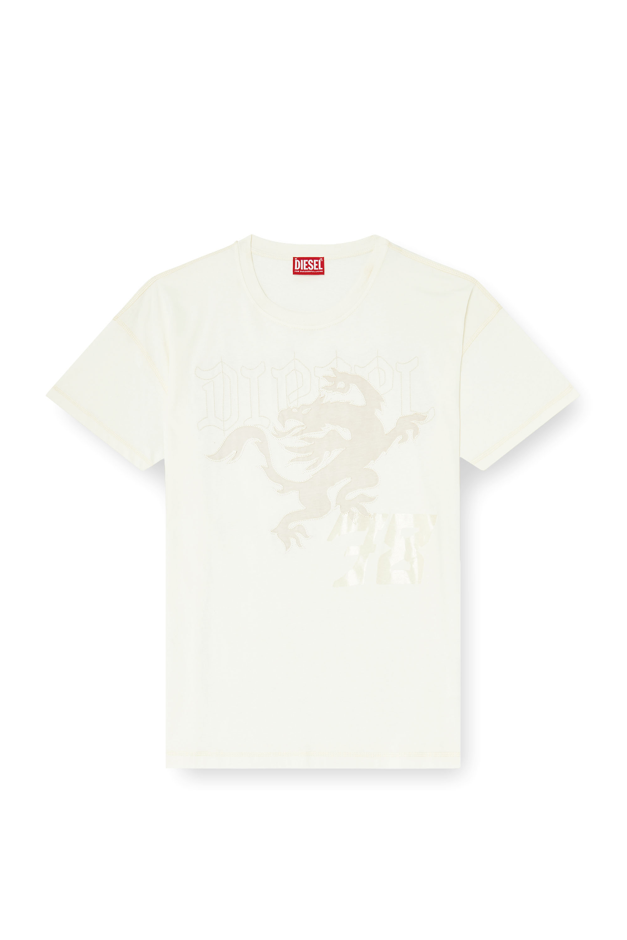Diesel - T-BOXT-NOTCH, T-shirt d&eacute;contract&eacute; avec imprim&eacute;s et broderies Homme in Blanc - 3