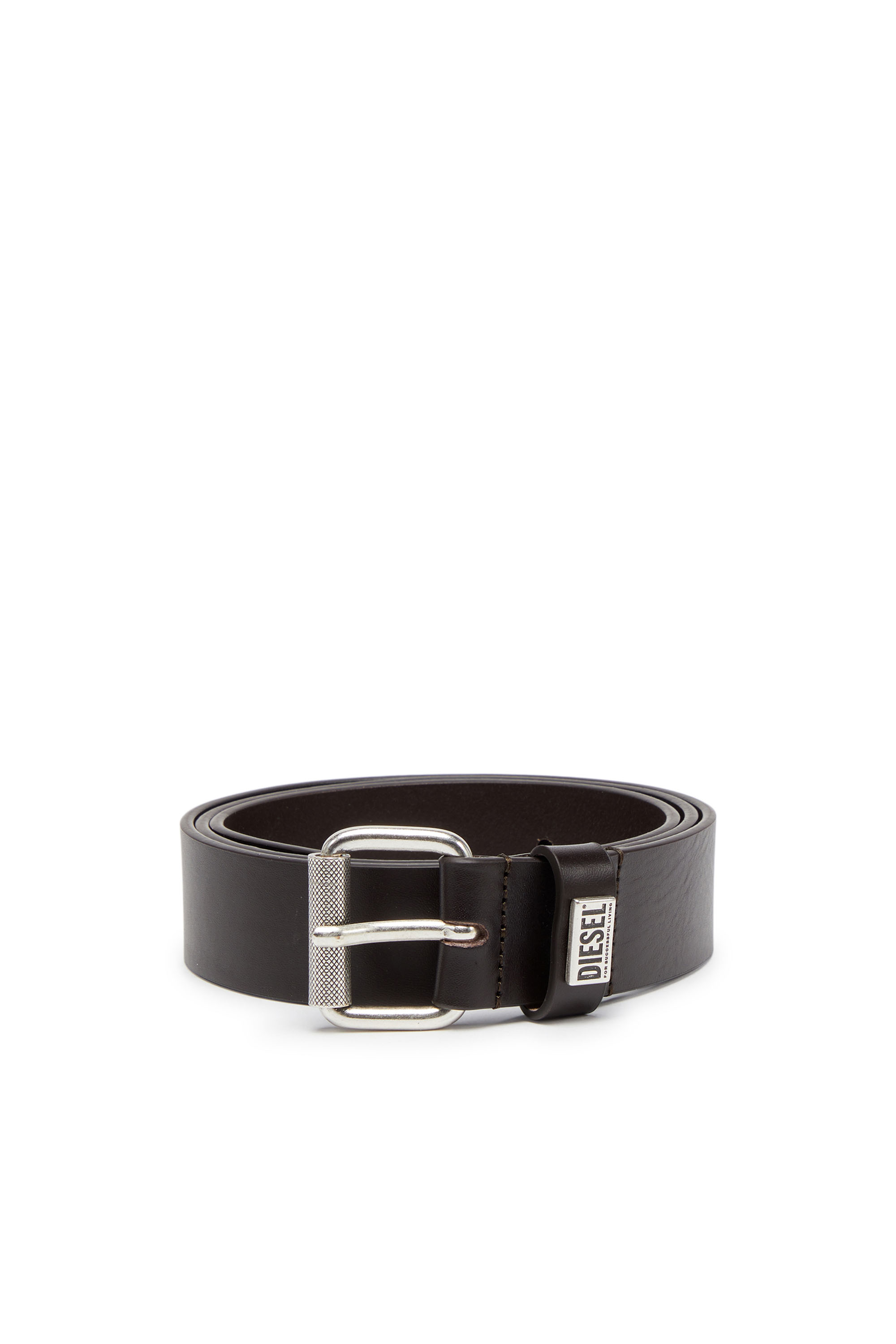 Diesel - B-BISCOTTO-LOOP, Ceinture 3.5 cm en cuir avec plaque à logo Homme in Marron - 1