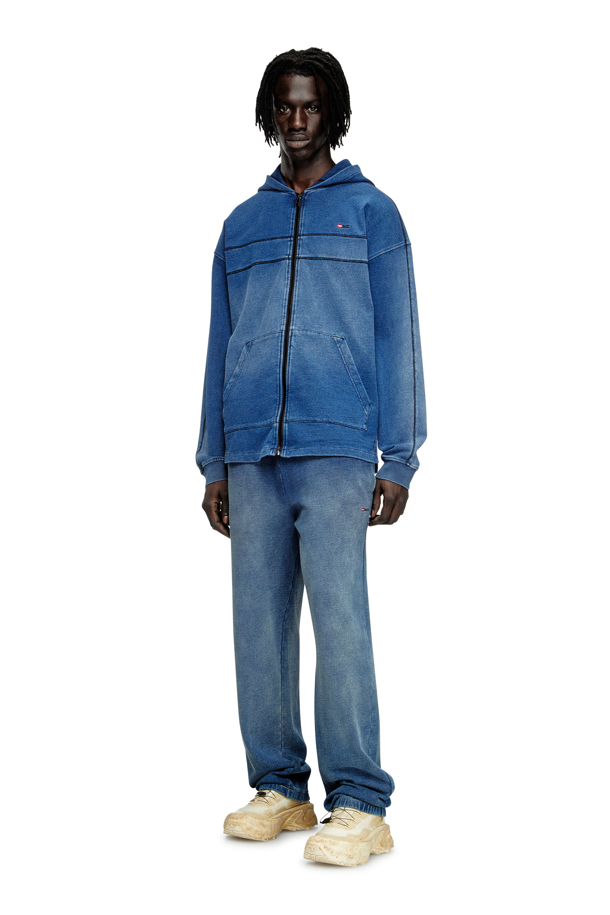 Diesel - S-BLAXT-HOOD-ZIP-NEW, Sweat-shirt à capuche en jersey effet denim Homme in Bleu - 2