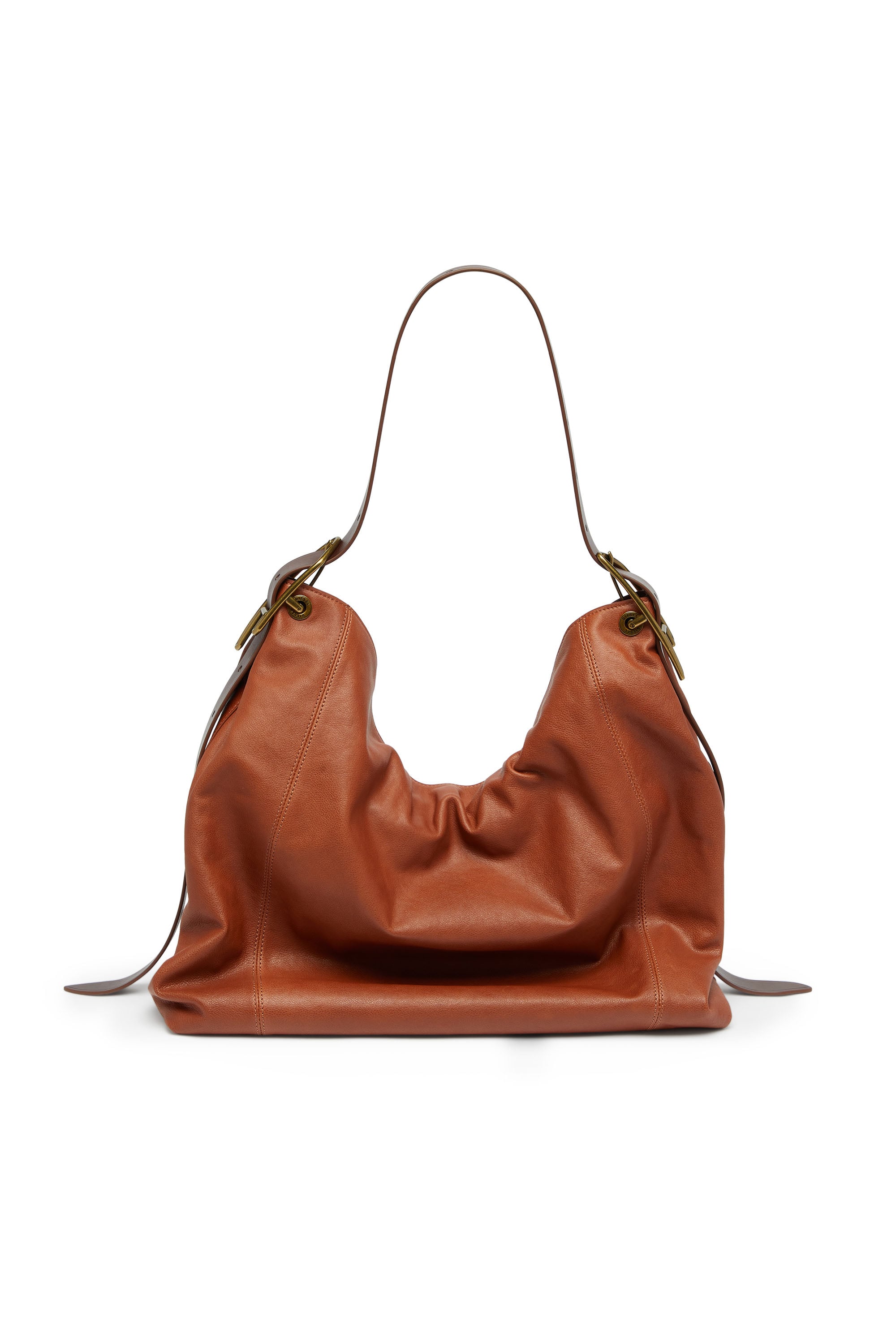Diesel - D-LINE HOBO L, D-Line-Sac hobo en cuir brillant effet froiss&eacute; Femme in Marron - 2
