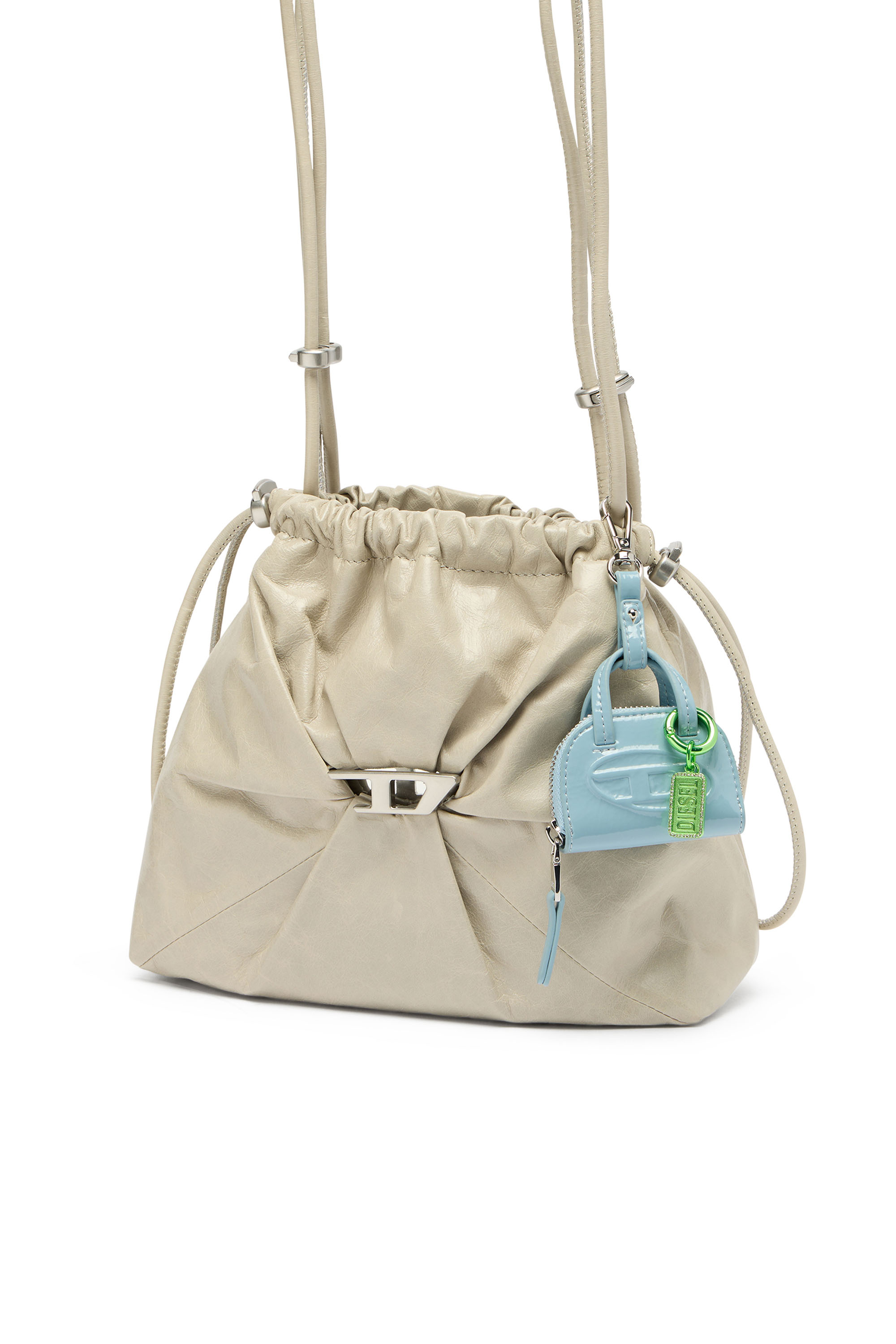 Diesel - SCRUNCH-D BUCKET, Scrunch-D-Sac seau en cuir froiss&eacute; et brillant Femme in Blanc - 2