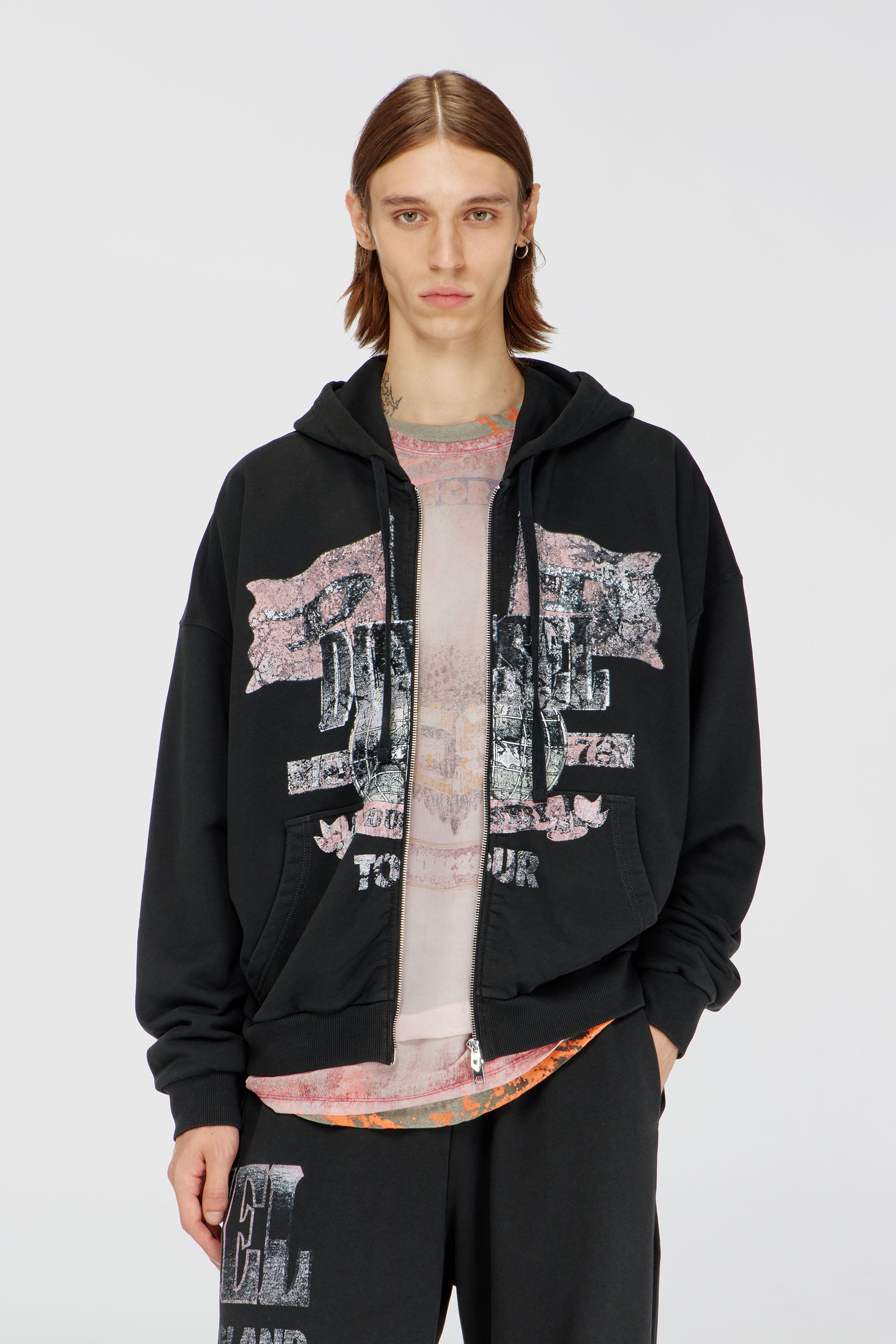 Diesel - S-WILL-ZIP, Sweat &agrave; capuche zipp&eacute; avec motifs concert Homme in ToBeDefined - 1