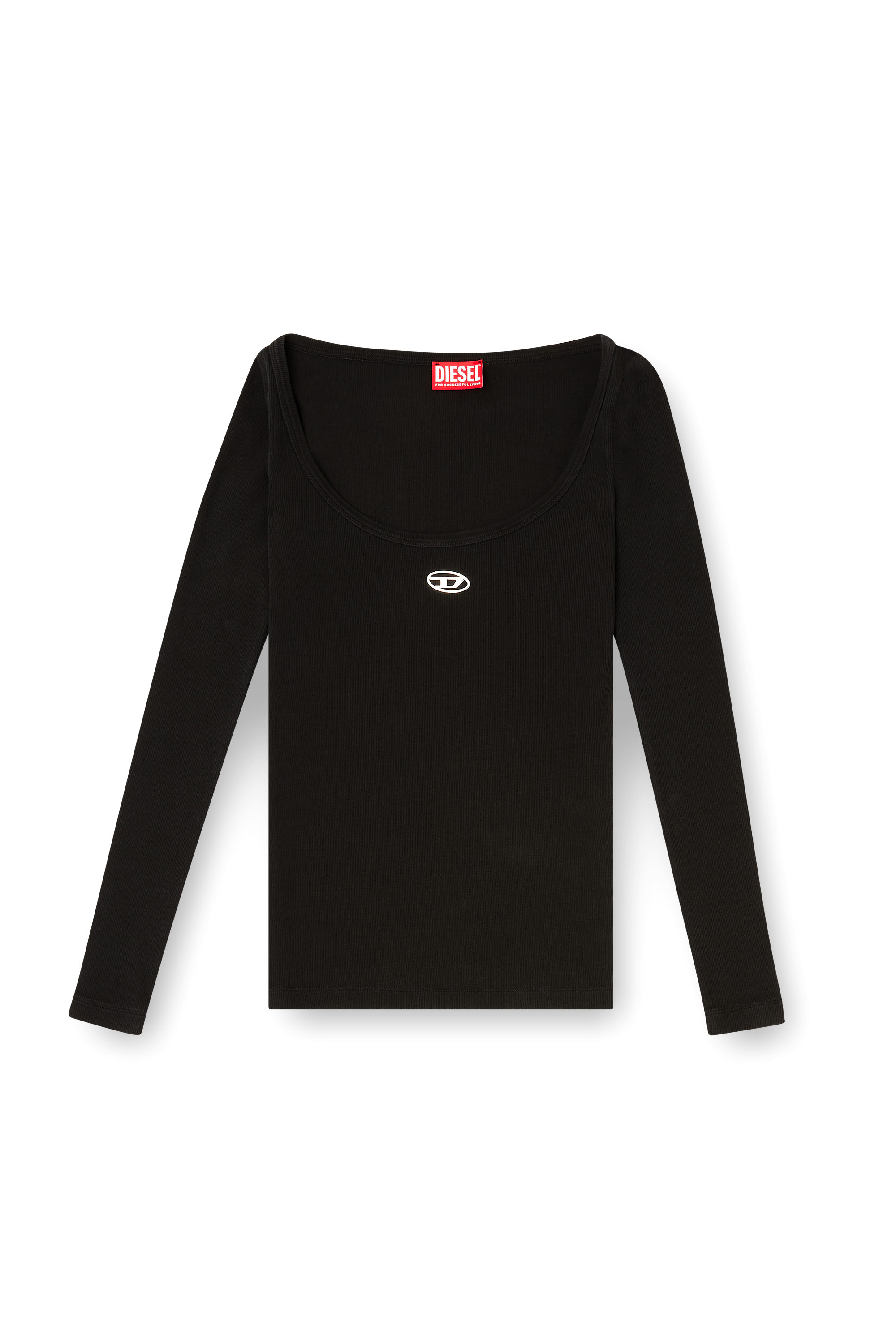 Diesel - T-BAL-OD, Haut à manches longues côtelé avec Oval D métallique Femme in Noir - 2