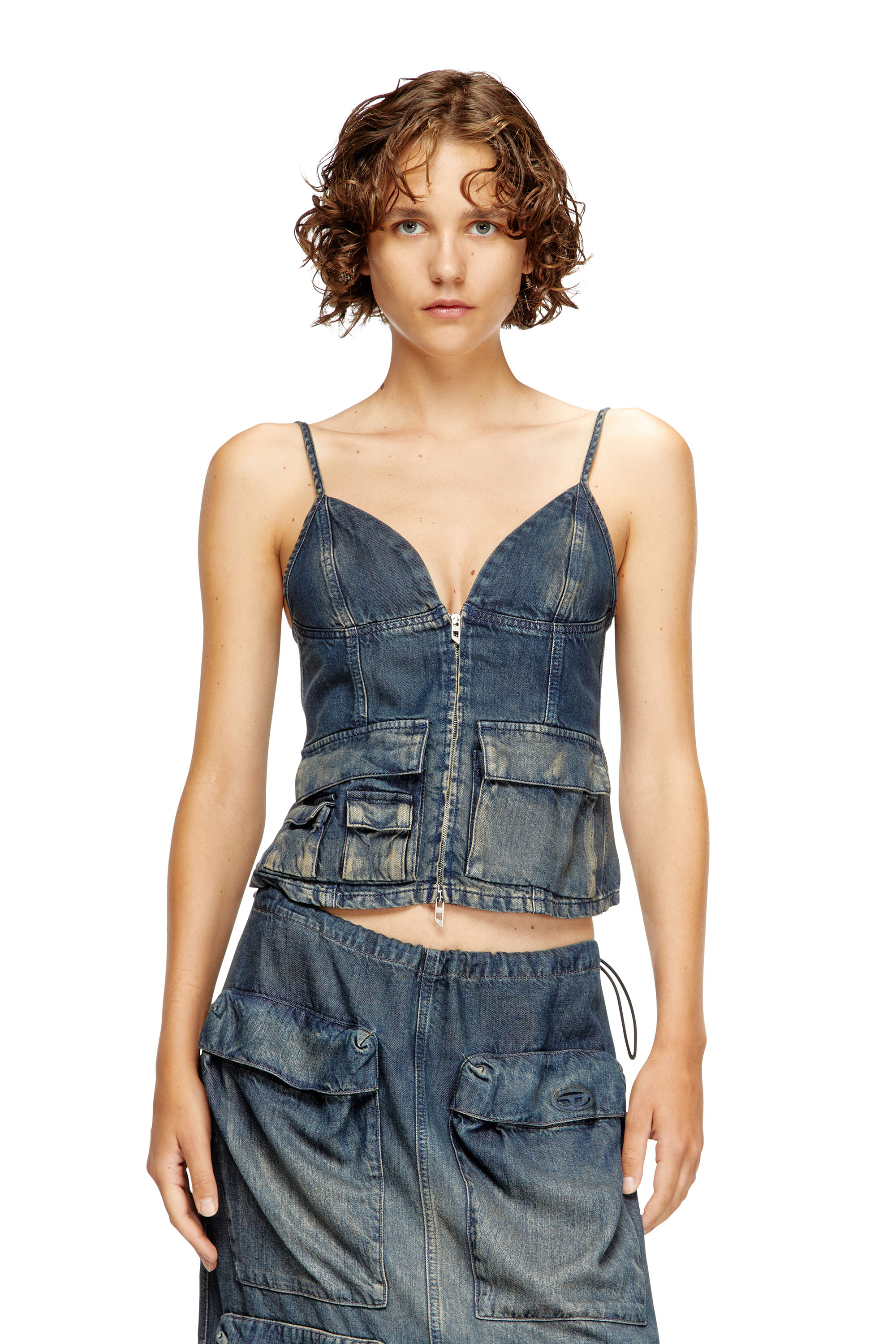 Diesel - DE-MELLIS-S, Haut en denim dégradé et fluide Femme in Bleu - 3