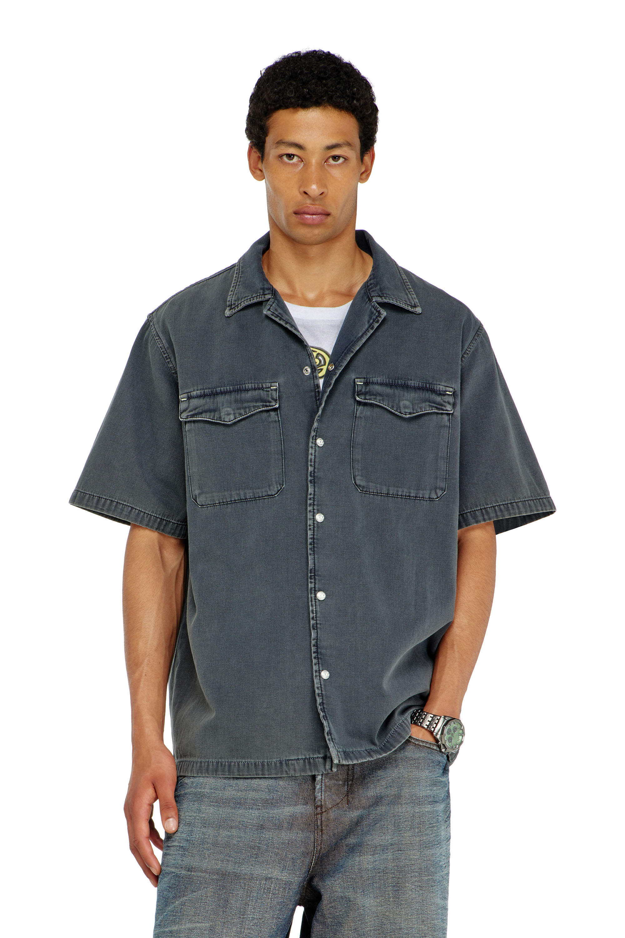 Diesel - D-NABIL-P, Chemise bowling en denim color&eacute; Homme in ToBeDefined - 1