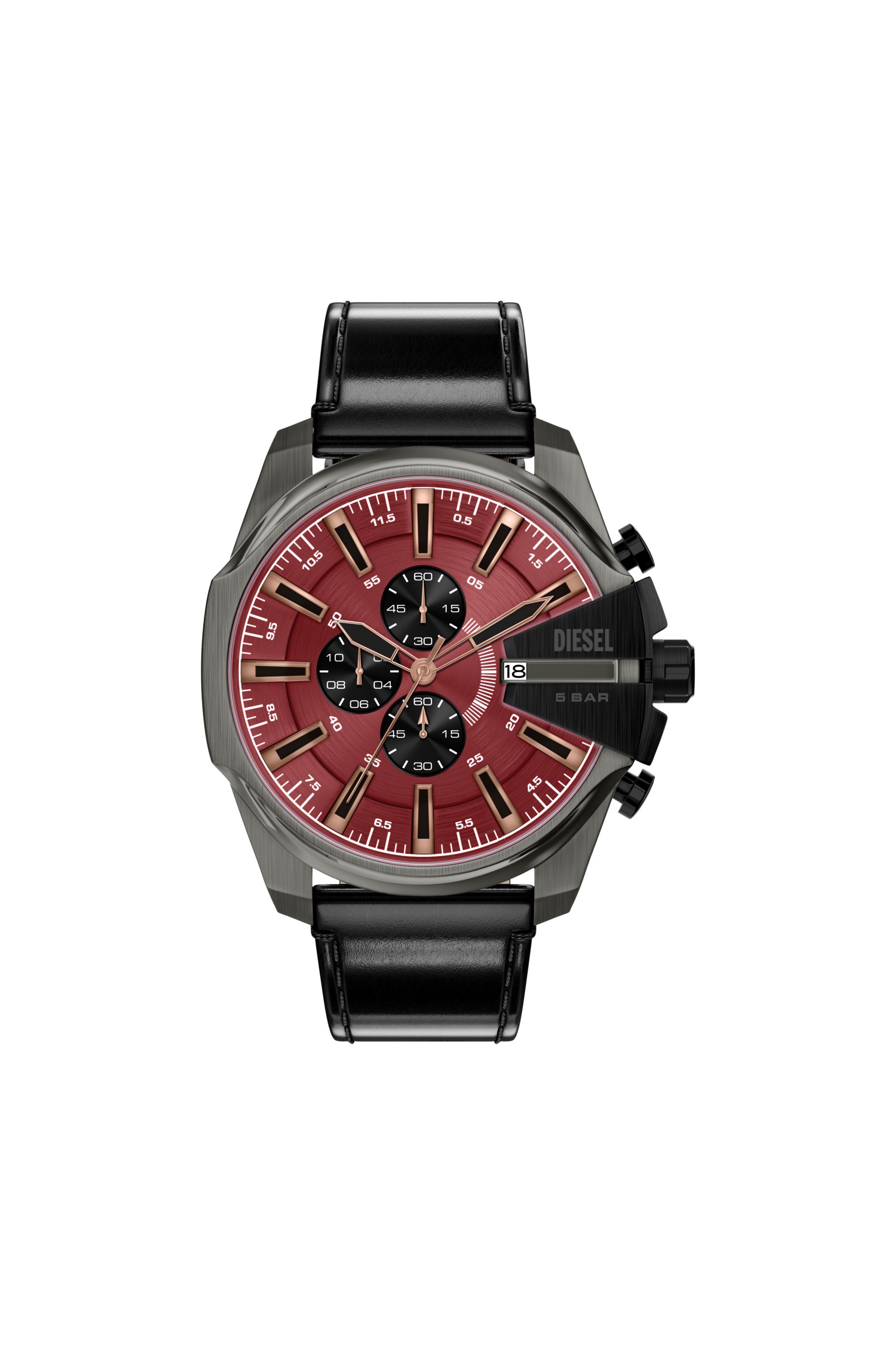 Diesel - DZ4714 WATCH, Montre Mega Chief Slim en cuir noir Homme in Noir - 1