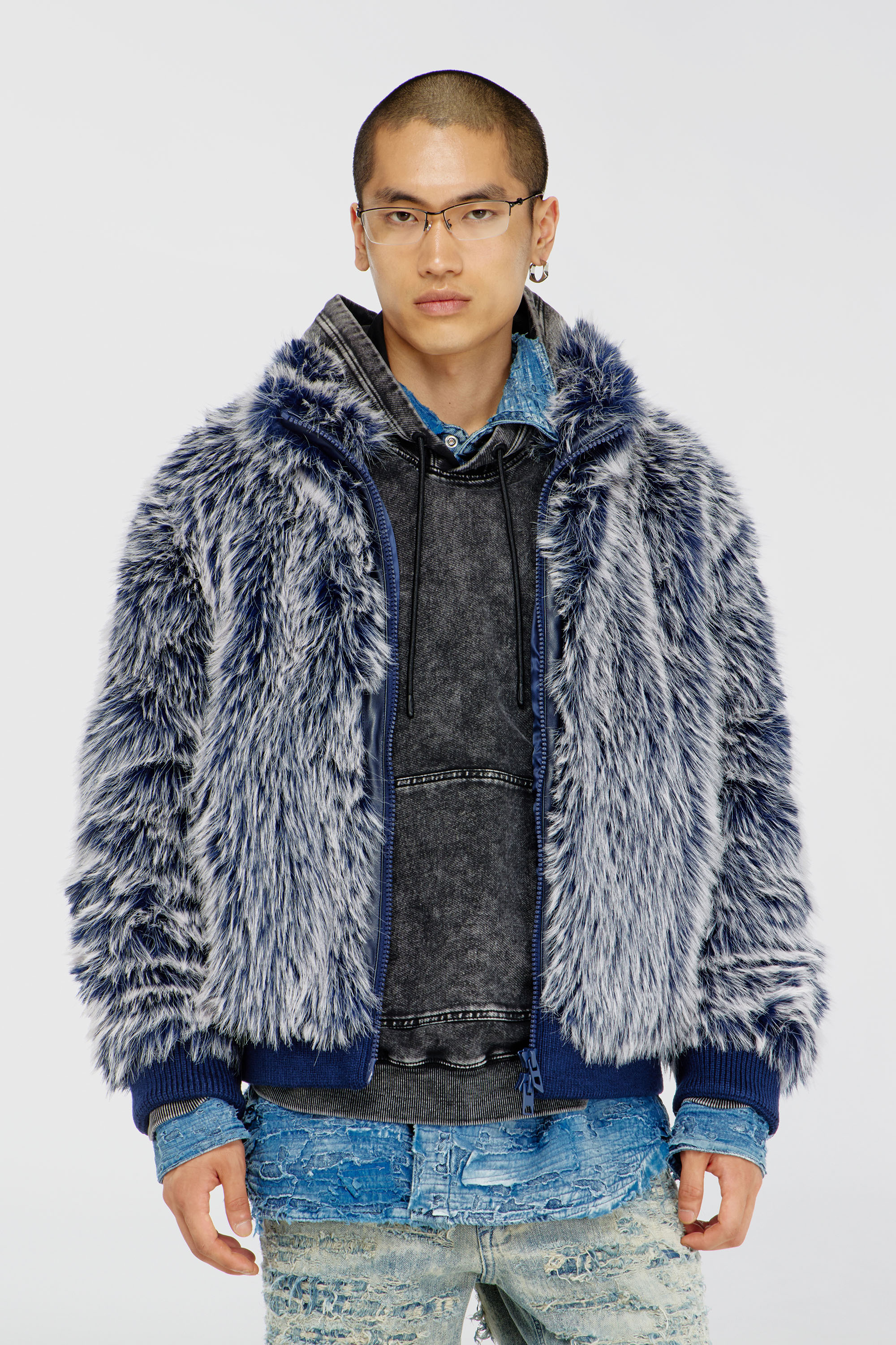 Diesel - W-VICTOR, Veste d'hiver shaggy Homme in Bleu - 3