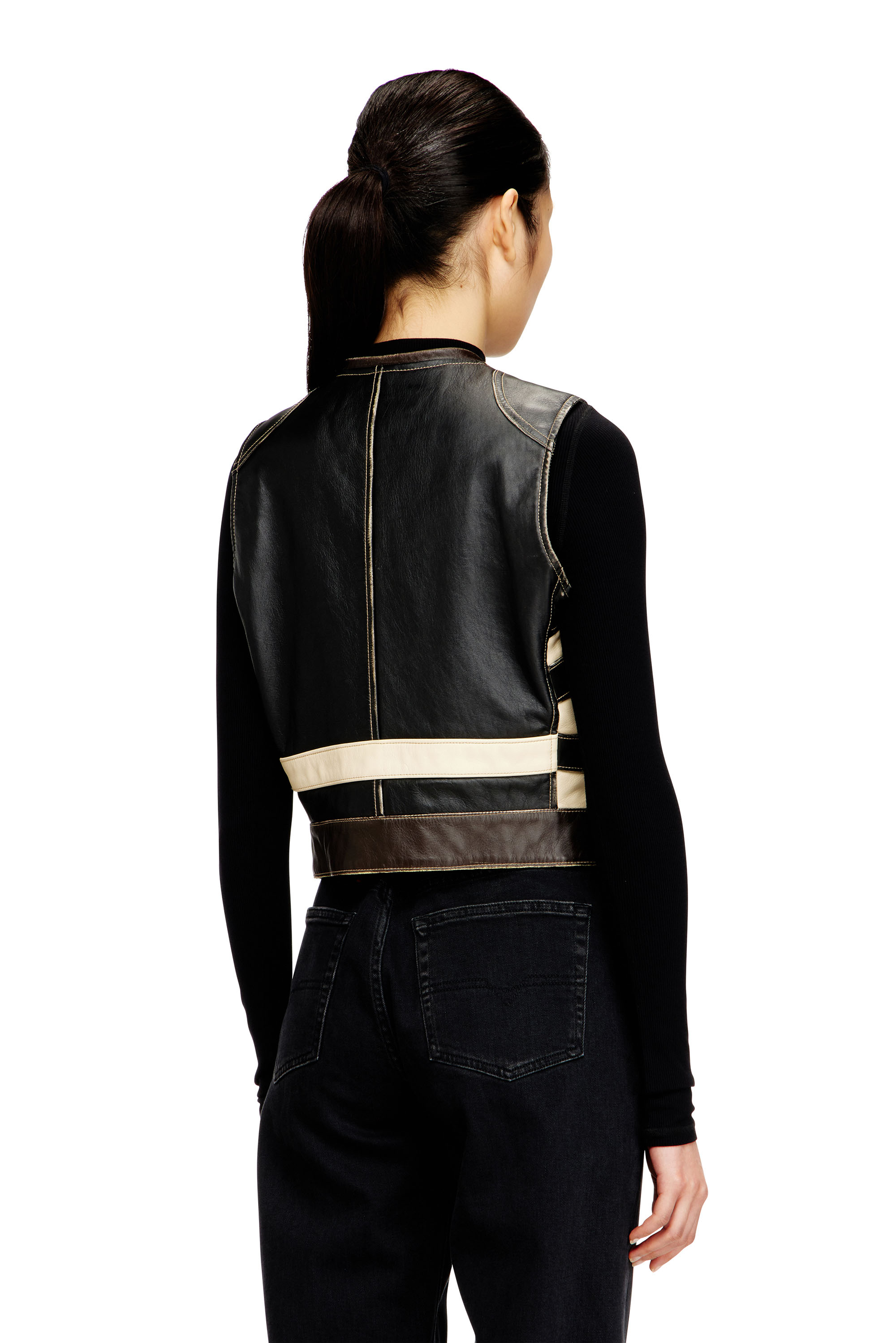 Diesel - L-FLYCOU-20TH, Gilet en cuir avec logo sur le devant et bandes contrastées Femme in Polychrome - 4