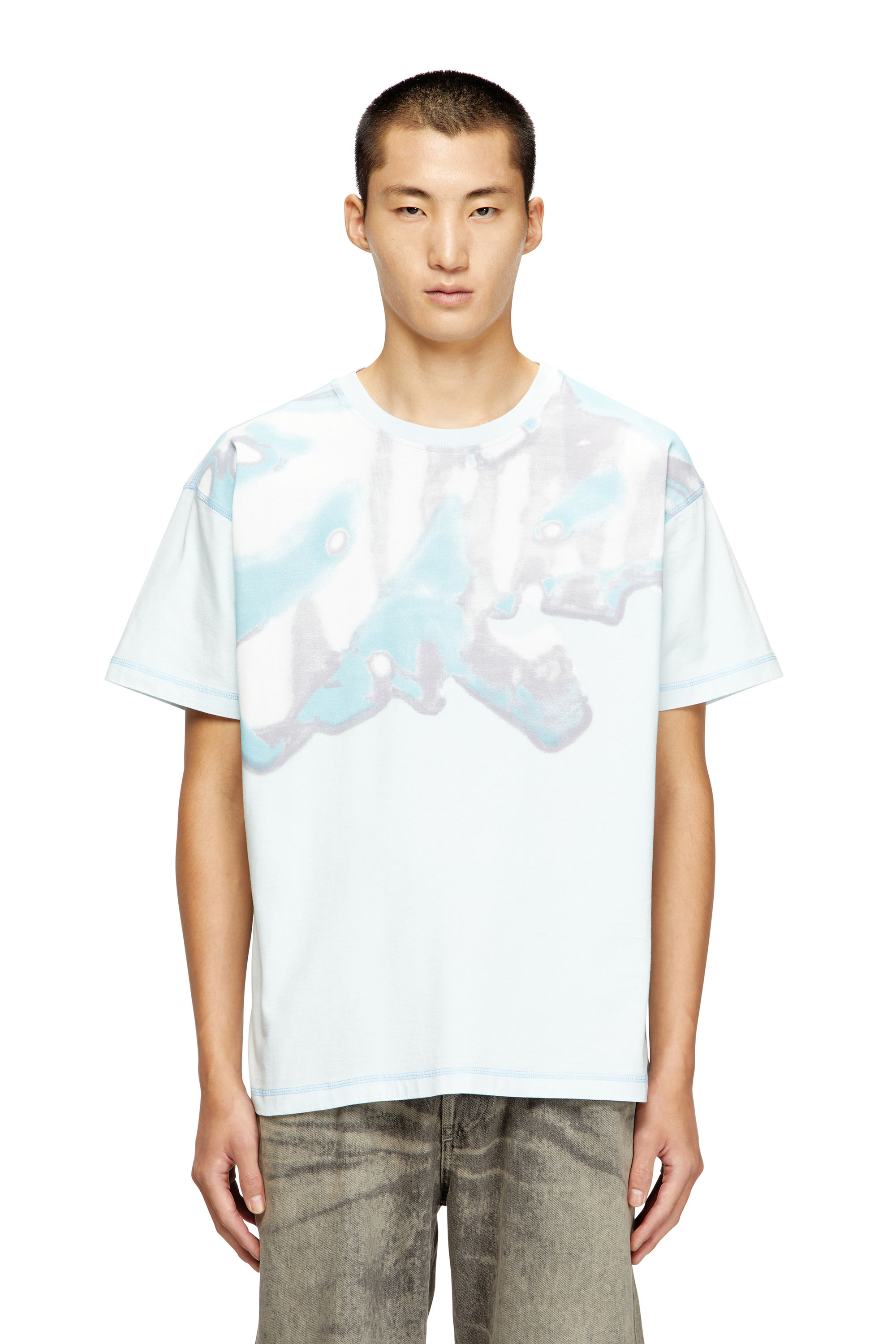 Diesel - T-GASPARD-IHBJ, Man's T-shirt with faded graphic print in Light Blue - 3