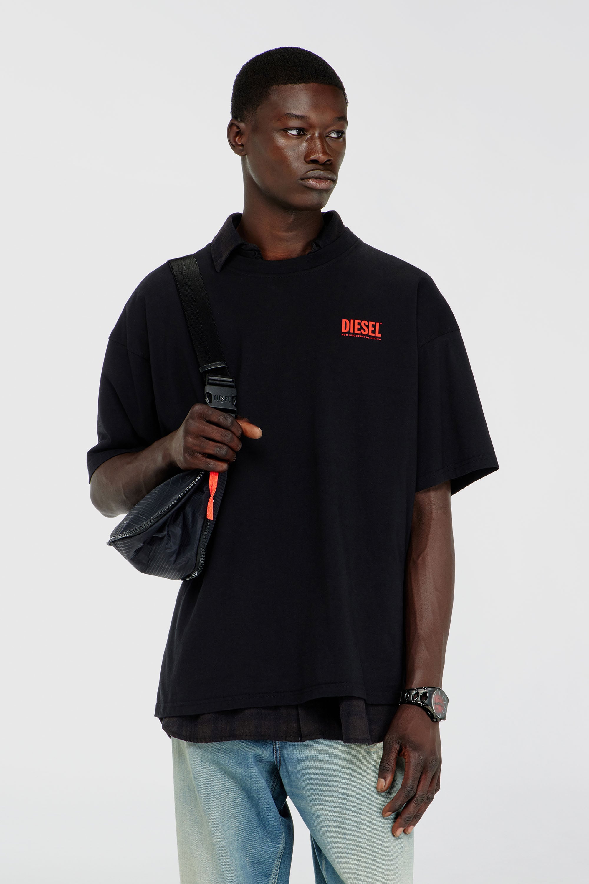 Diesel - T-BOXT-BISK, Man's Cotton T-shirt with Diesel Biscotto print in Black - 1