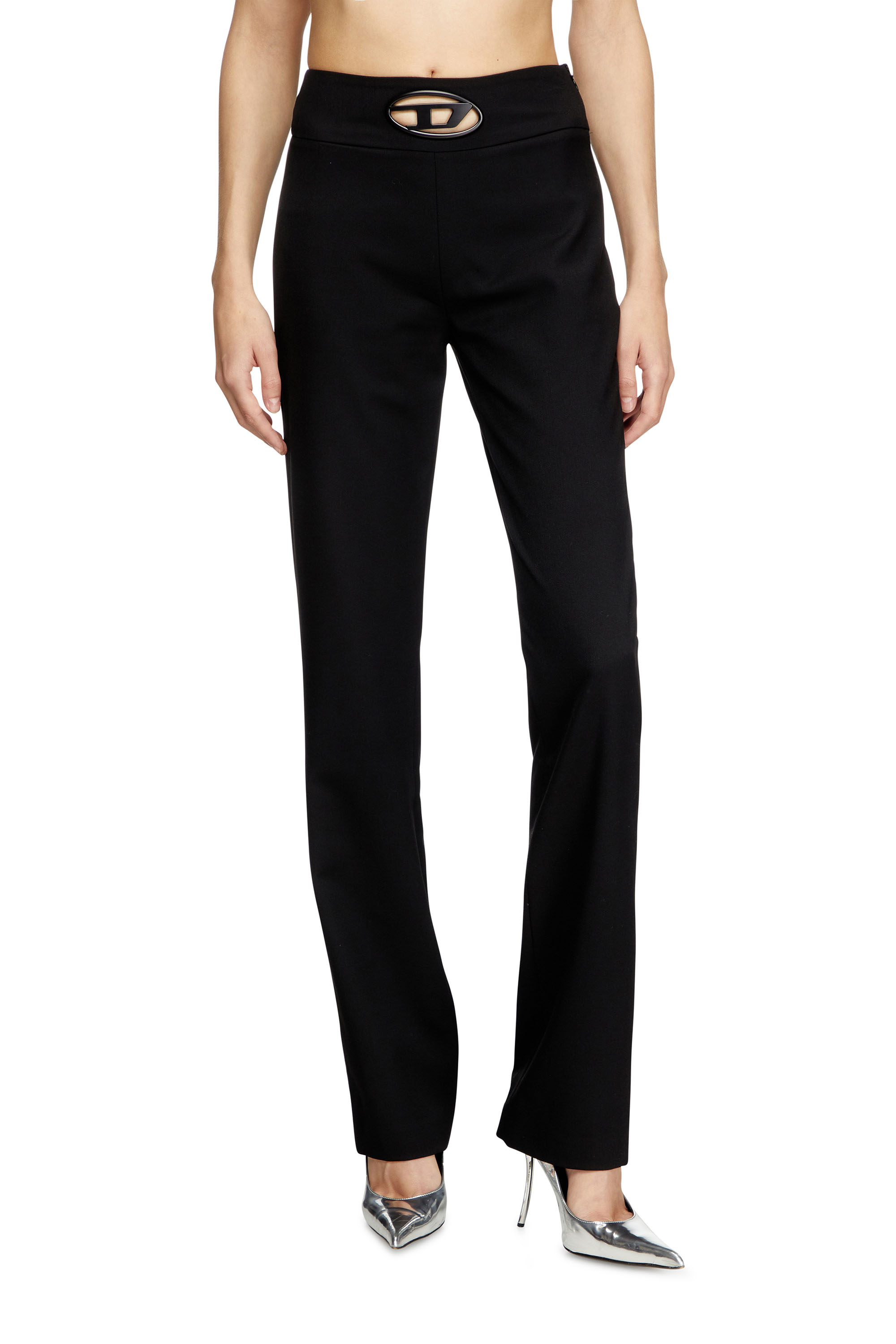Diesel - P-ERSY, Pantalon &agrave; taille haute en serg&eacute; de laine Femme in Noir - 3