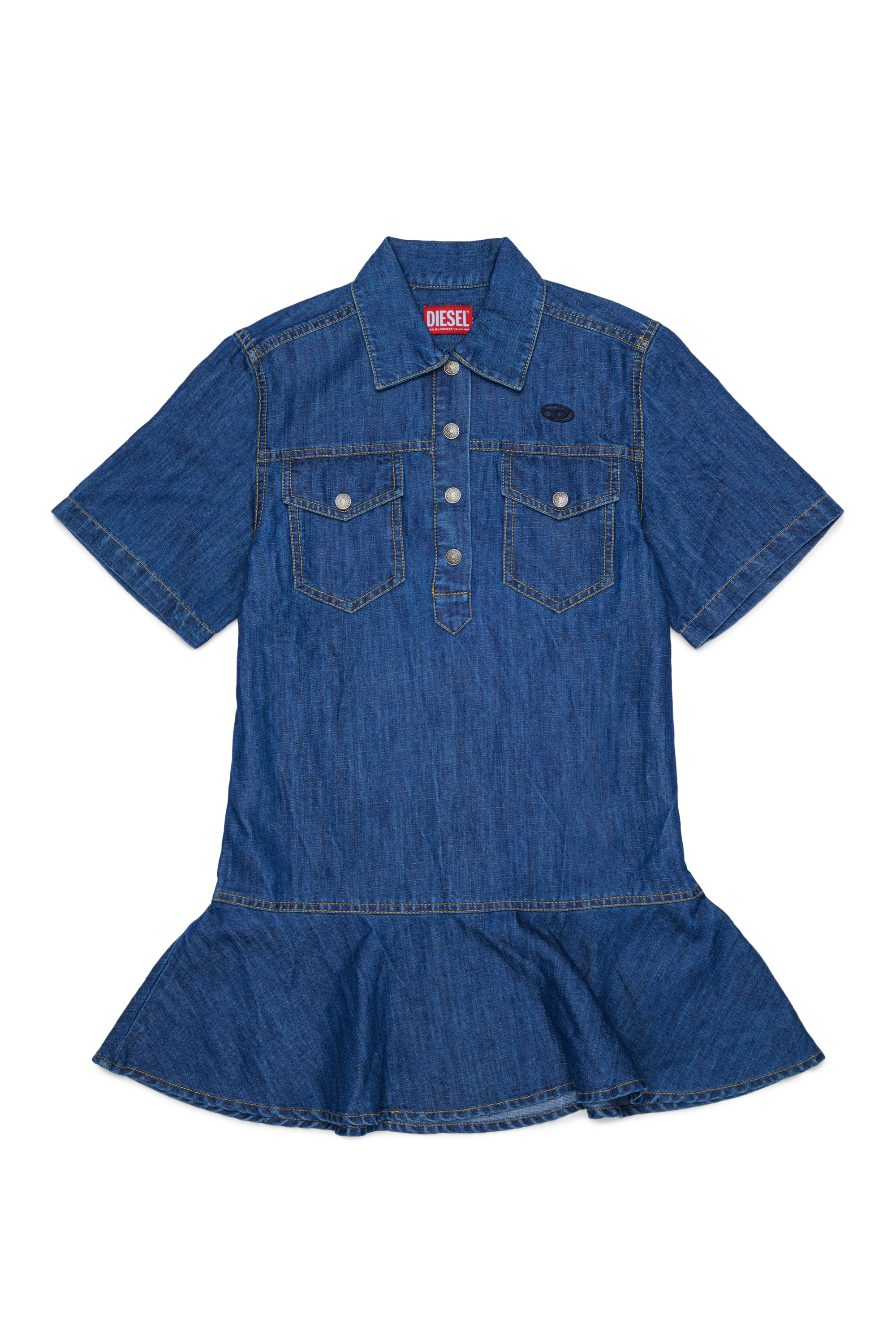 Diesel - DARYL, Robe-chemise en denim &agrave; base volant&eacute;e Femme in Bleu - 1