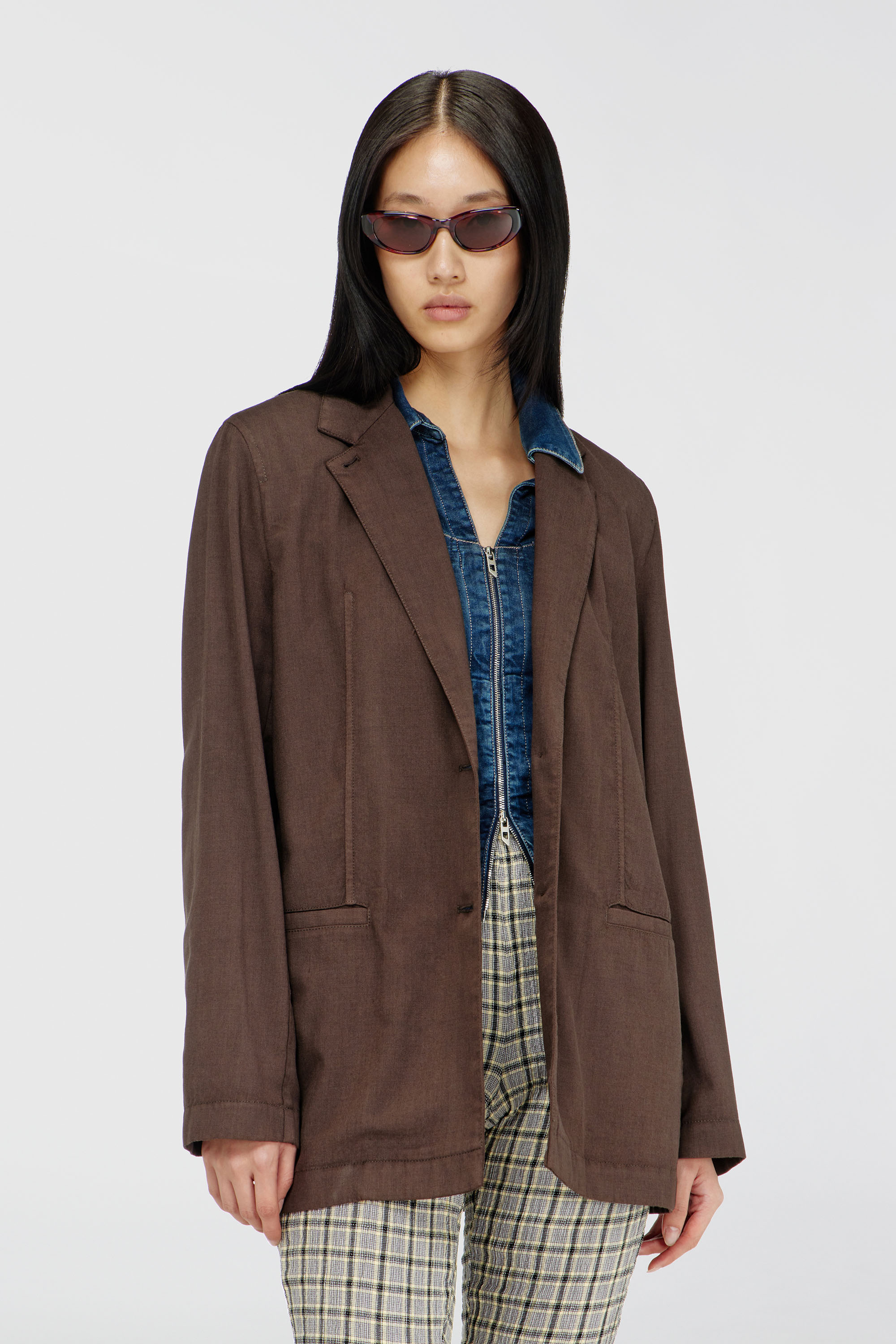 Diesel - G-KESSIER, Blazer d&eacute;structur&eacute; en laine stretch Femme in Marron - 3