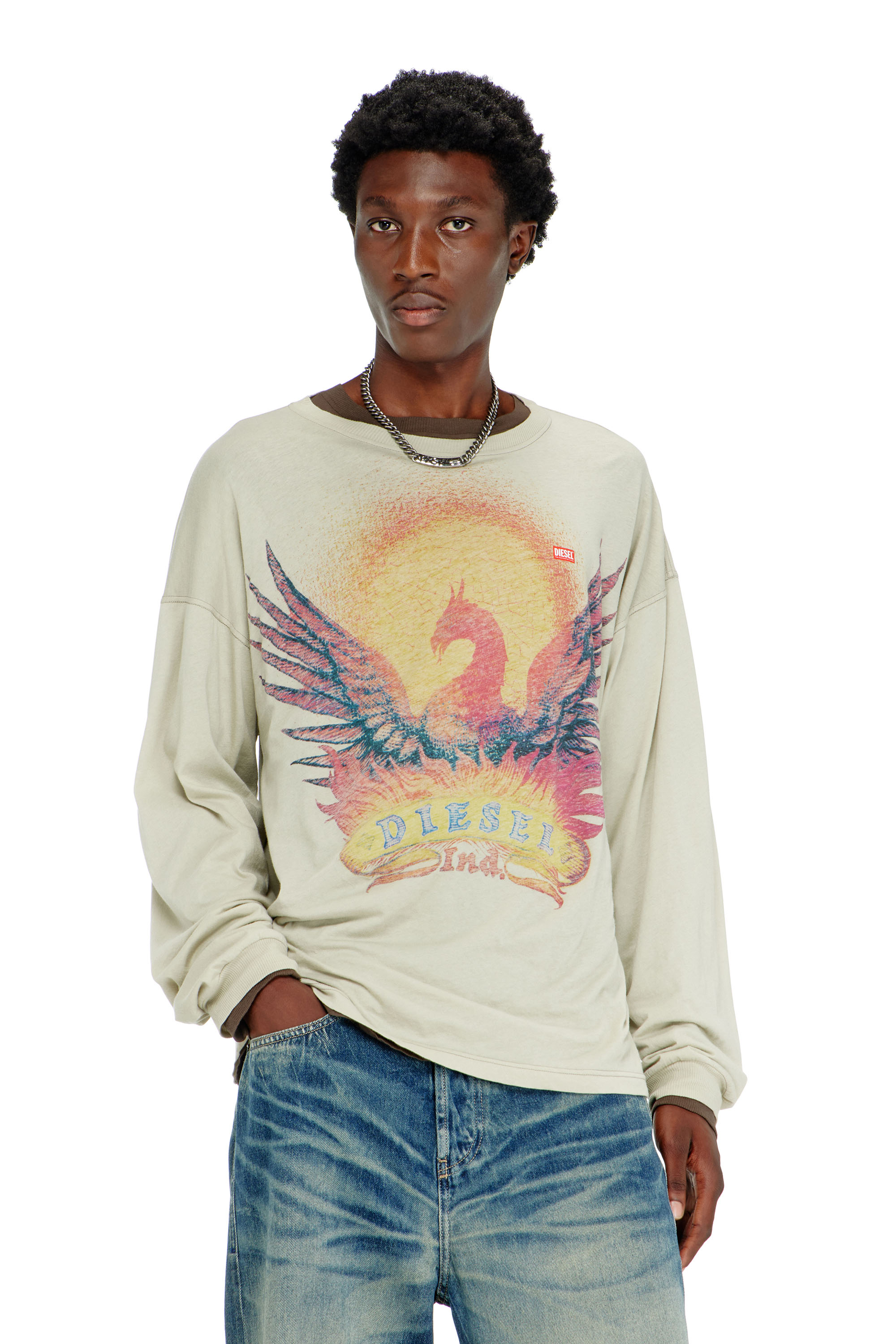 Diesel - T-BOXT-LS-AA1, T-shirt &agrave; manches longues avec motif Phoenix Homme in Beige - 3