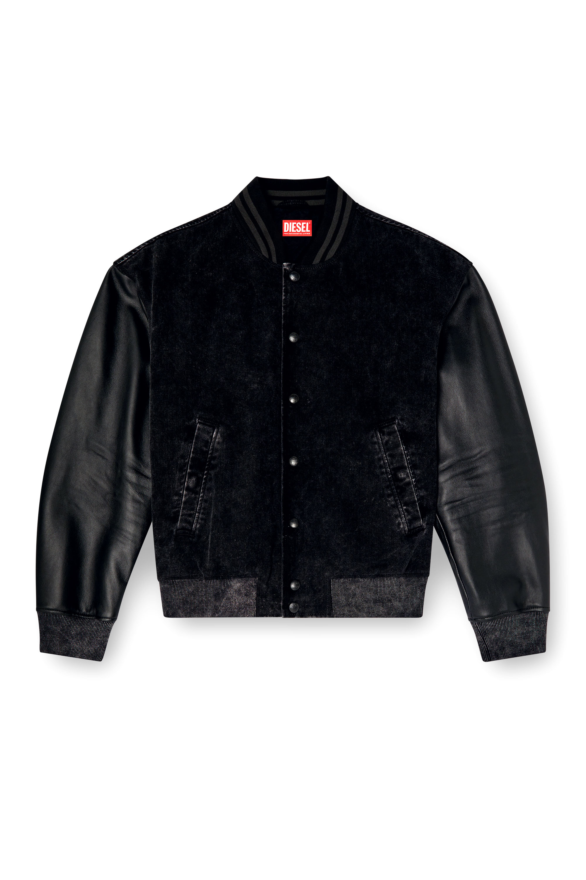 Diesel - L-NYN, Veste bomber en denim et cuir Homme in Noir - 2