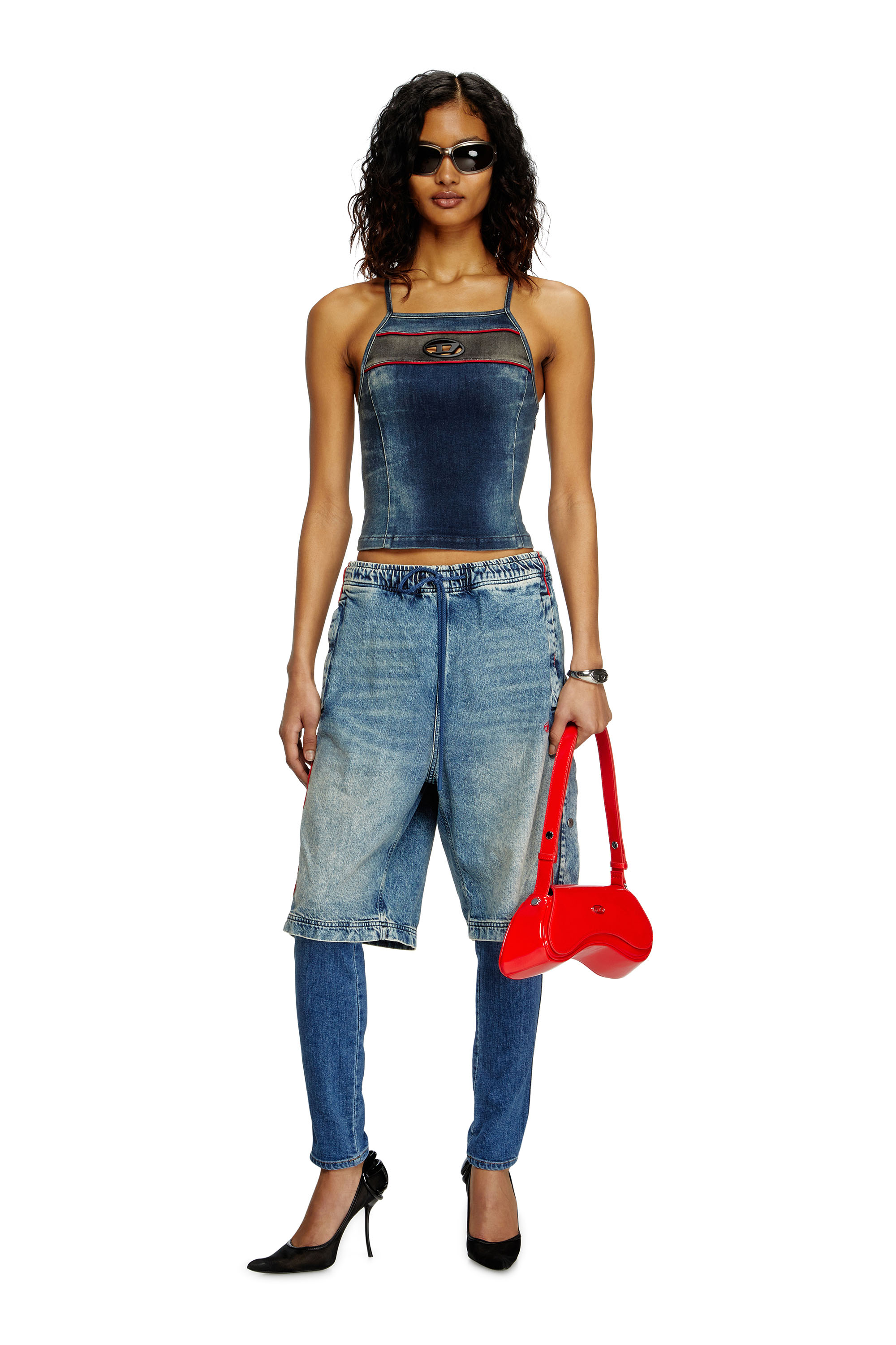 Diesel - DE-PILU-S, Top en denim bicolore stretch Femme in Bleu - 2