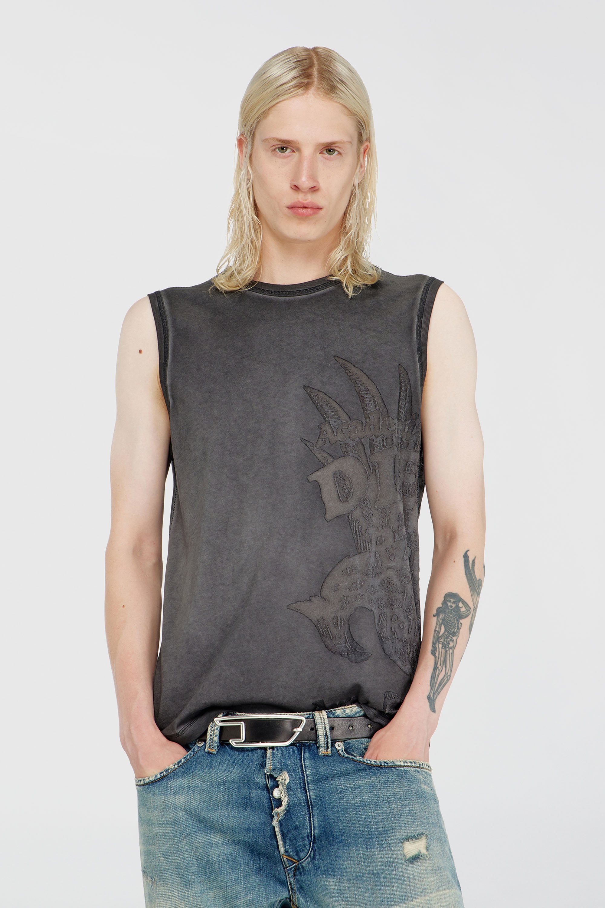 Diesel - T-RAWBISCO, D&eacute;bardeur sans manches avec graphismes emboss&eacute;s Homme in Gris - 1