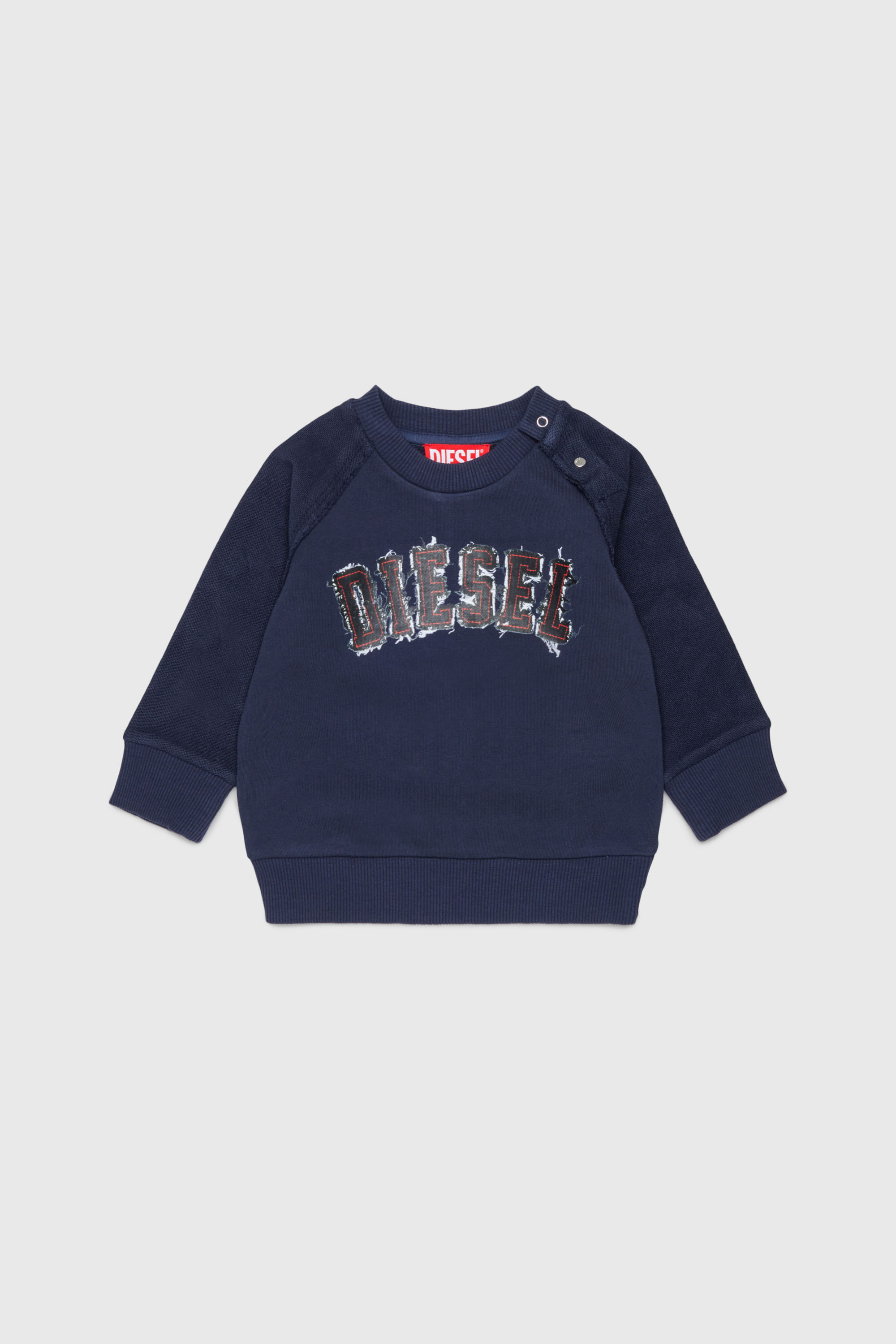 Diesel - SEANSB, Sweatshirt en coton avec logo effet effiloch&eacute; Homme in Bleu - 1