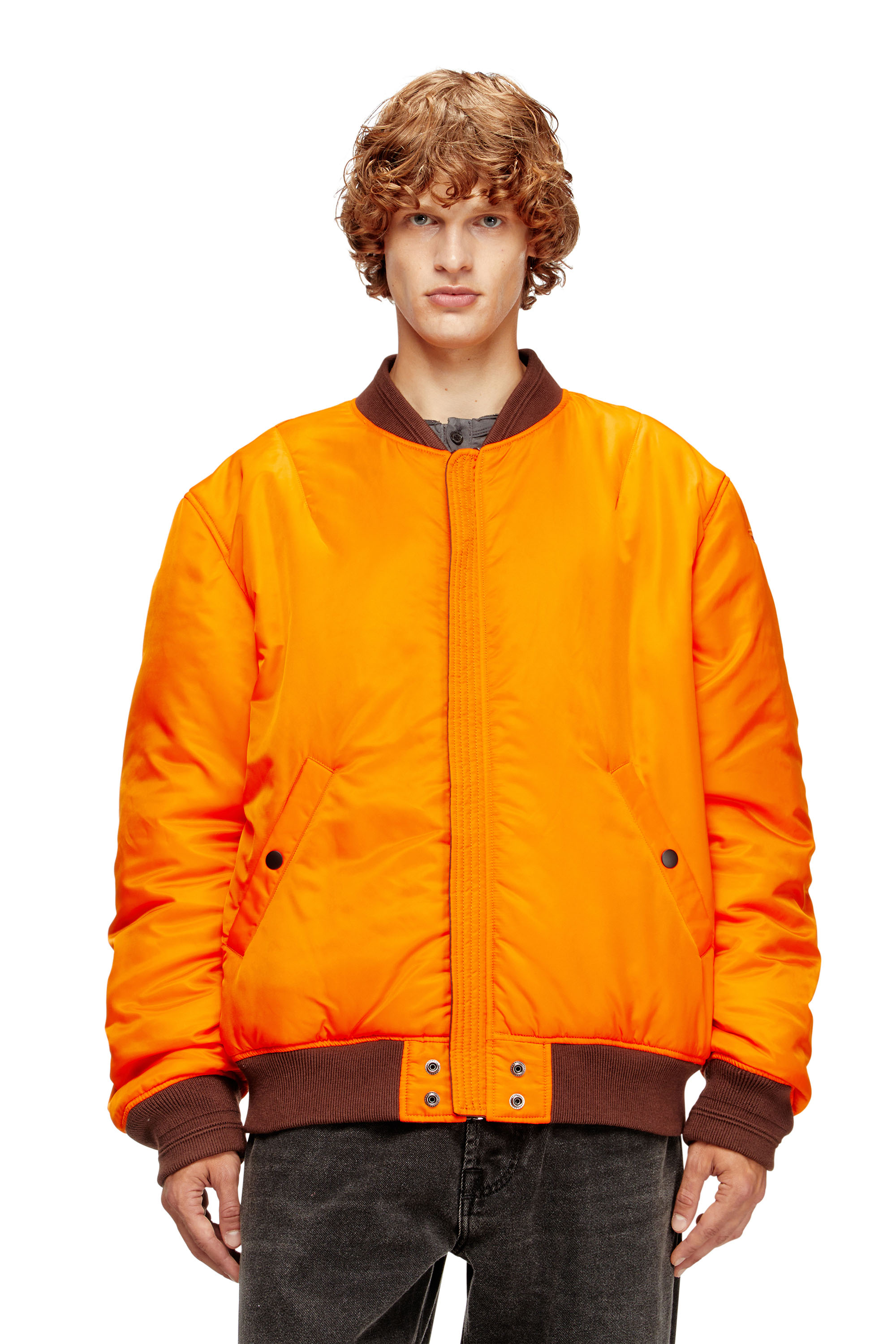 Diesel - J-HELD, Man's Bomber in padded nylon with Oval D in Brown - 6