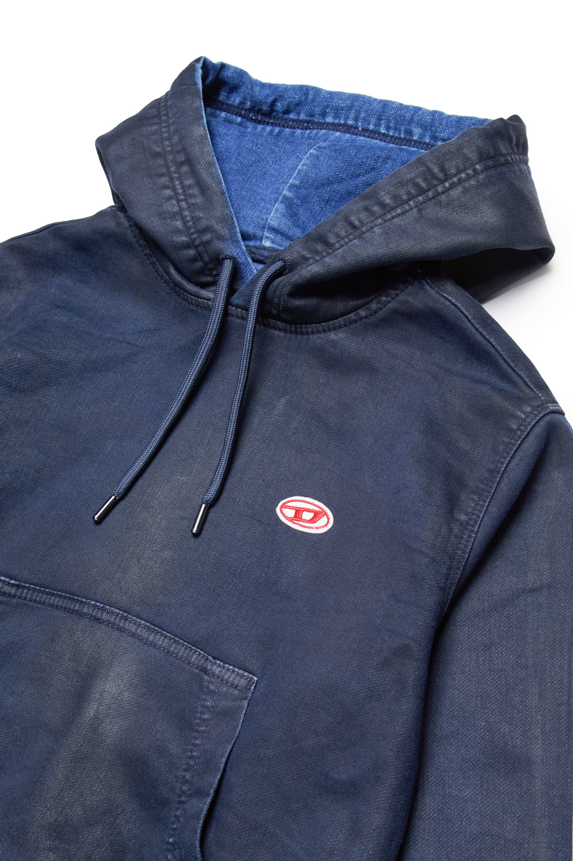 Diesel - SUM-RIB-NE-OVER JJJ, Sweat-shirt à capuche en JoggJeans effet enduit Mixte in Bleu - 3