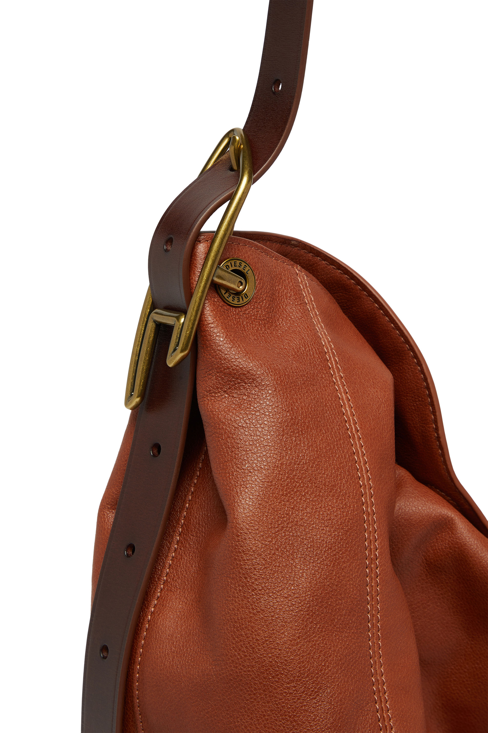 Diesel - D-LINE HOBO L, D-Line-Sac hobo en cuir brillant effet froiss&eacute; Femme in Marron - 5