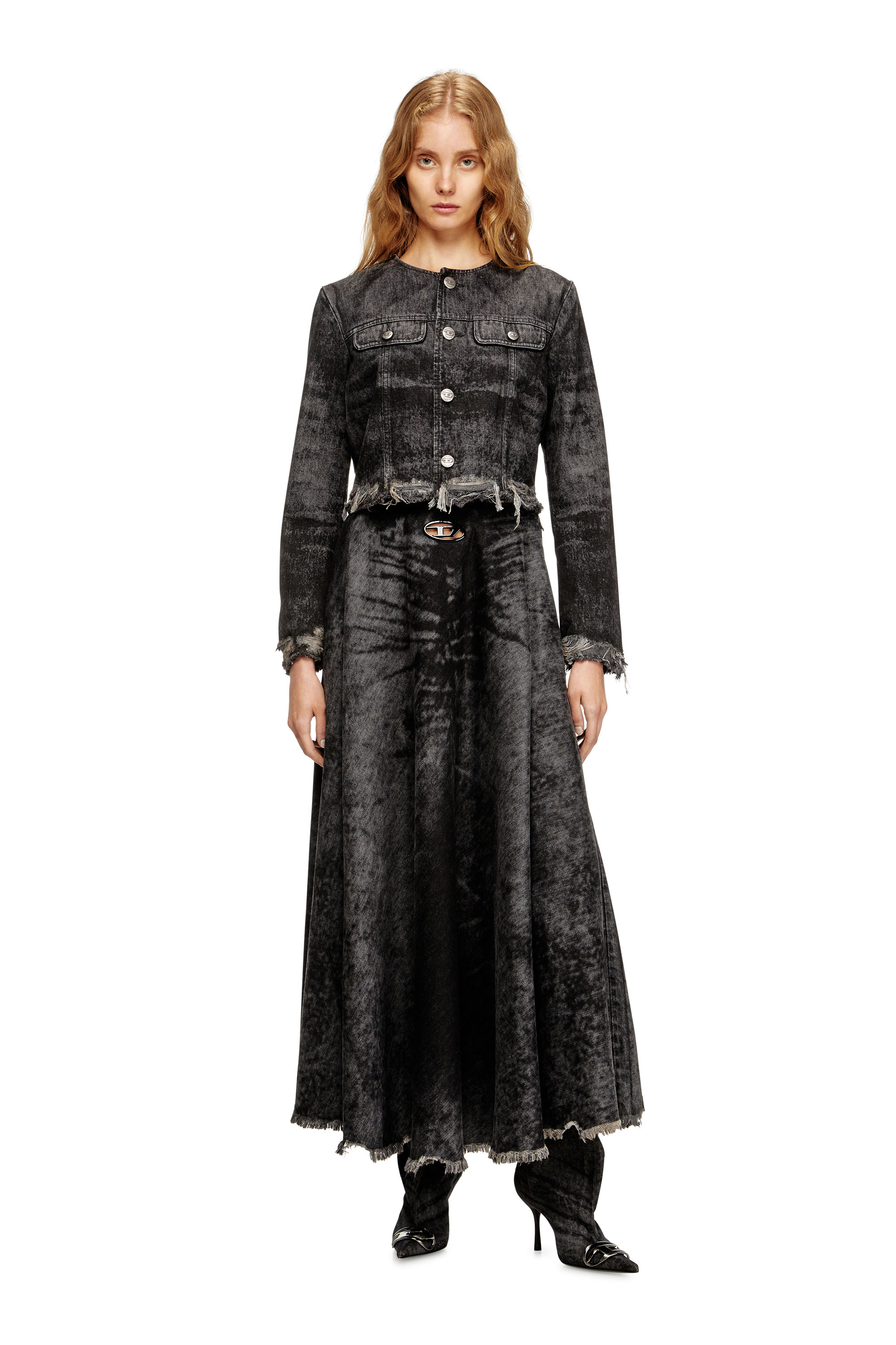 Diesel - DE-HANNIE-FSH, Jupe ample en denim de coton et chanvre gravé au laser Femme in Noir - 2